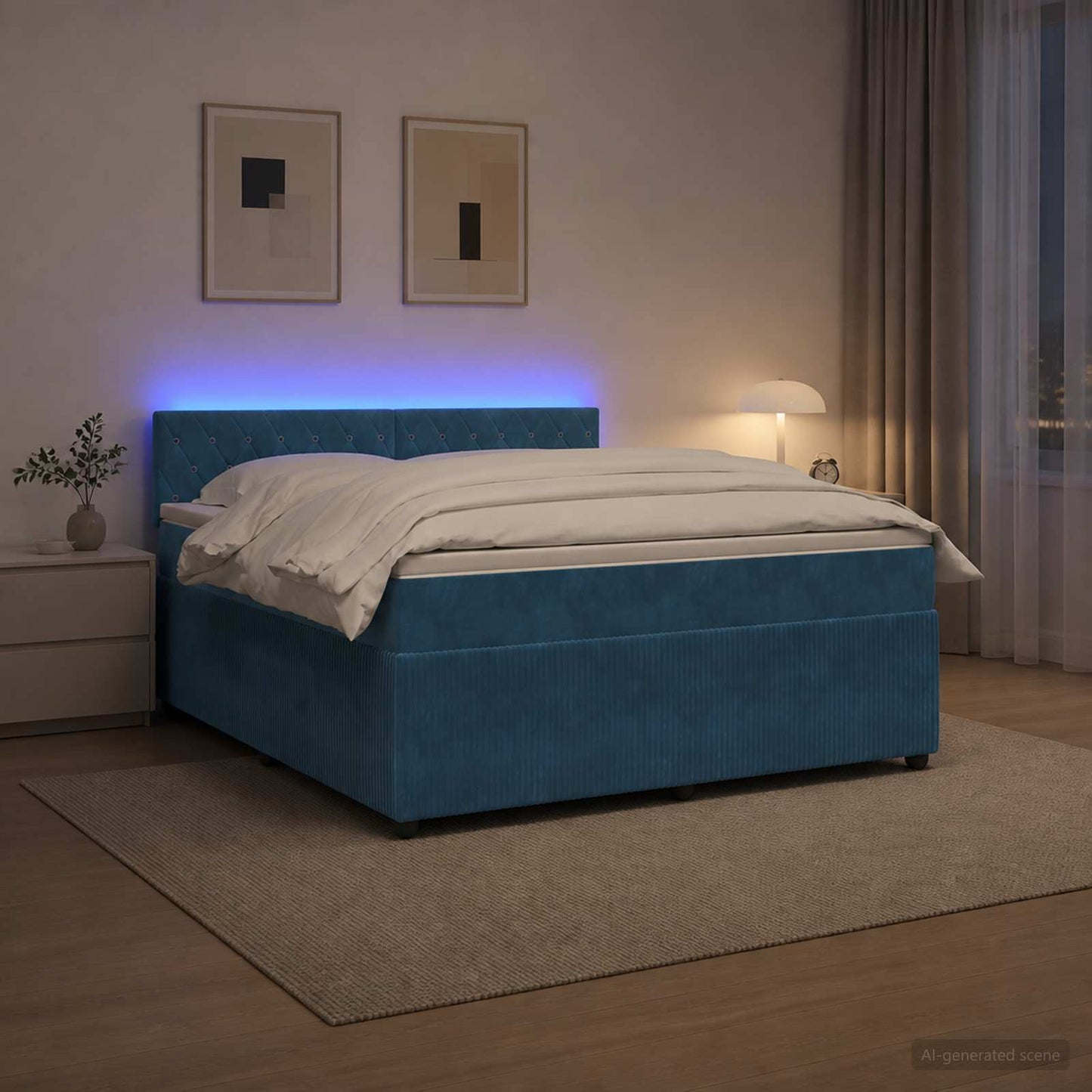 vidaXL Κρεβάτι box spring με στρώμα Μπλε 140 x 200 cm Βελούδο
