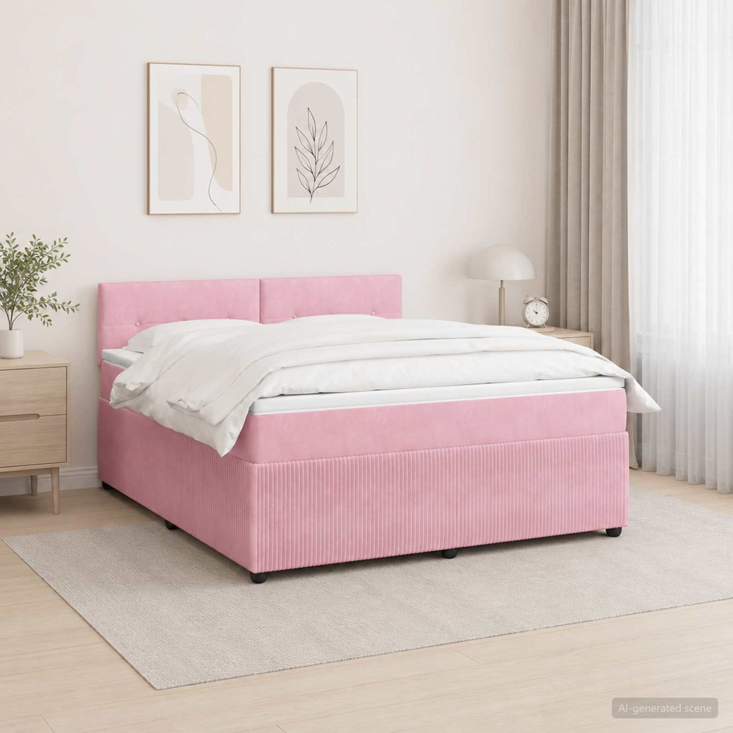 vidaXL Κρεβάτι box spring με στρώμα Ροζ 160 x 200 cm Βελούδο