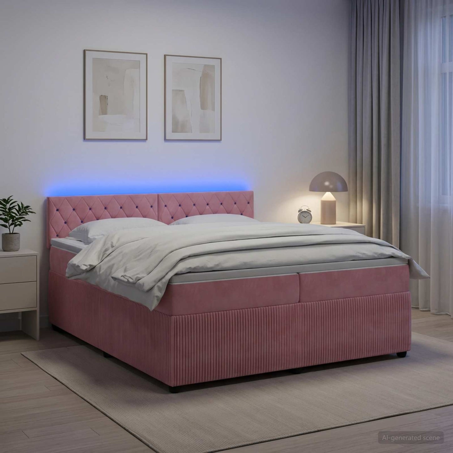 vidaXL Κρεβάτι box spring με στρώμα Ροζ 200 x 200 cm Βελούδο
