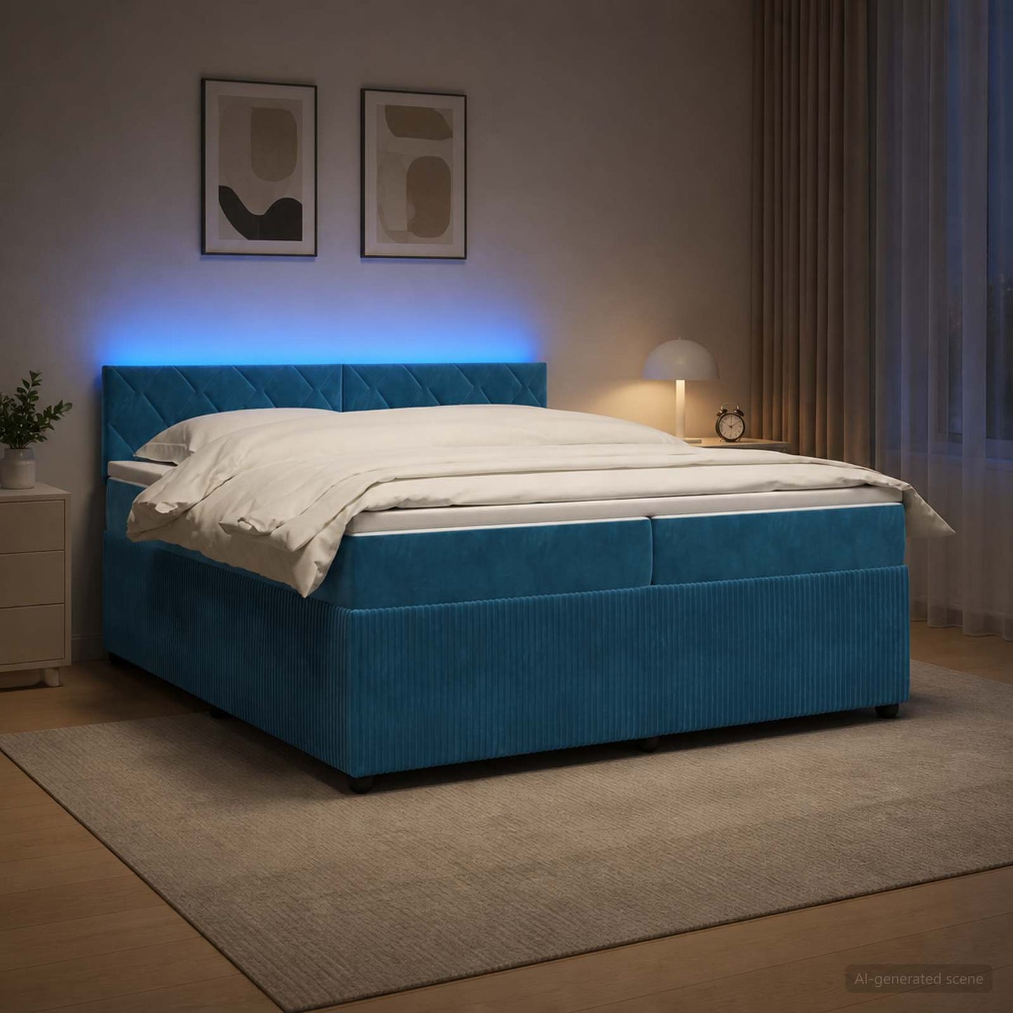vidaXL Κρεβάτι box spring με στρώμα Μπλε 200 x 200 cm Βελούδο
