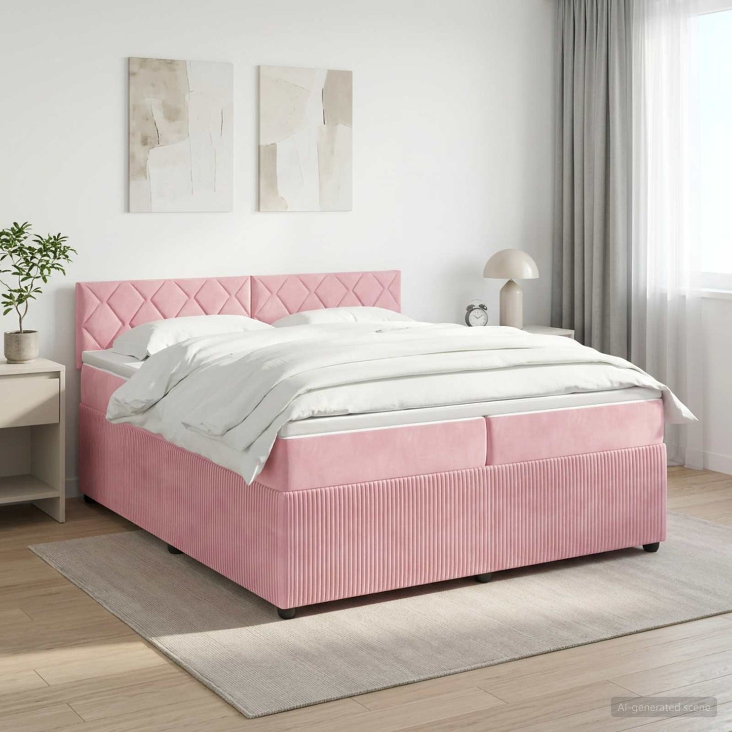 vidaXL Κρεβάτι box spring με στρώμα Ροζ 200 x 200 cm Βελούδο