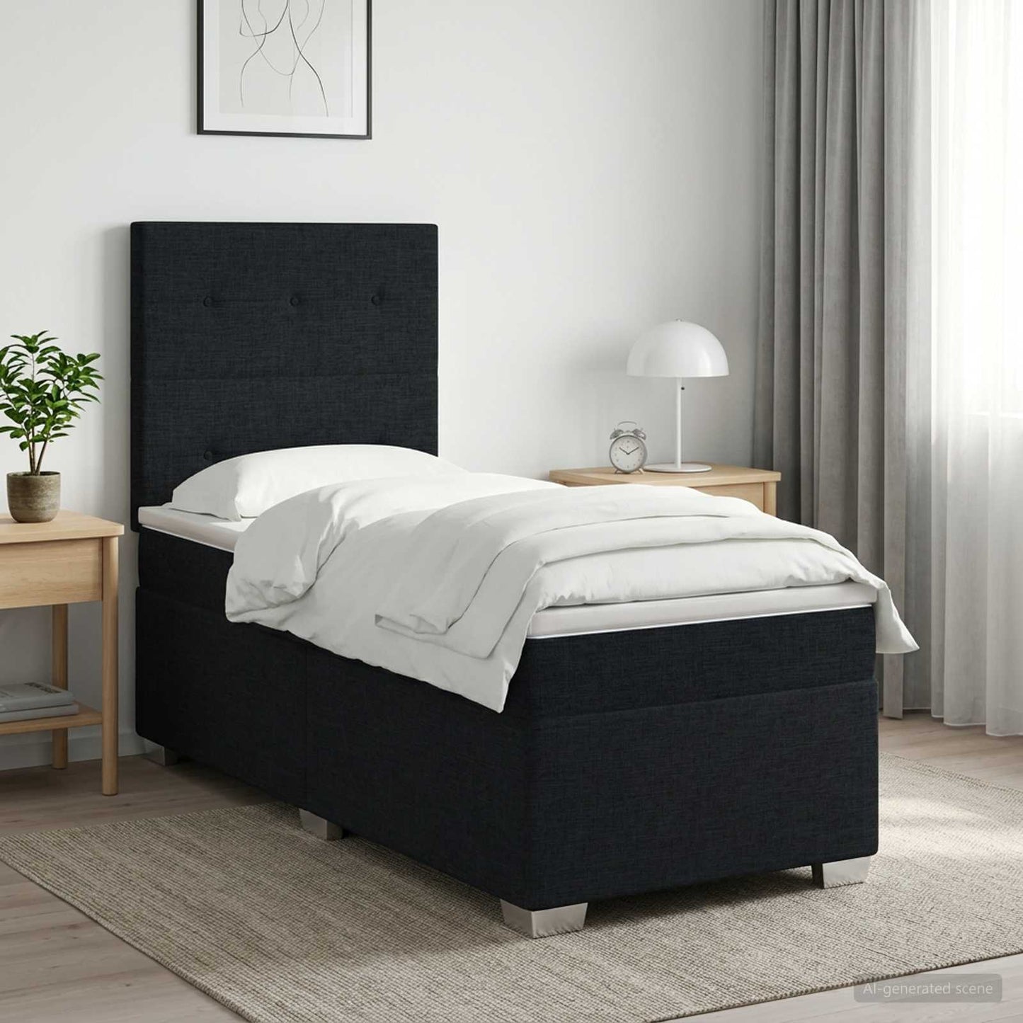 vidaXL Κρεβάτι box spring με στρώμα Μαύρο 90 x 200 cm Ύφασμα