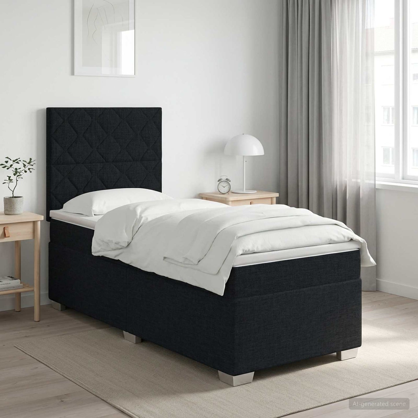 vidaXL Κρεβάτι box spring με στρώμα Μαύρο 90 x 200 cm Ύφασμα