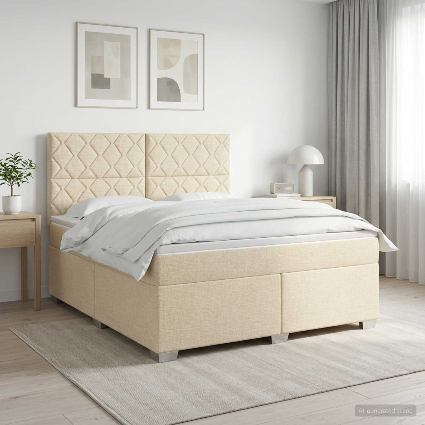 vidaXL Κρεβάτι box spring με στρώμα Κρεμ 140 x 200 cm Ύφασμα