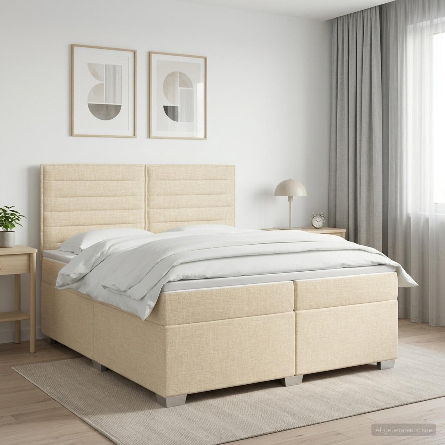 vidaXL Κρεβάτι box spring με στρώμα Κρεμ 200 x 200 cm Ύφασμα