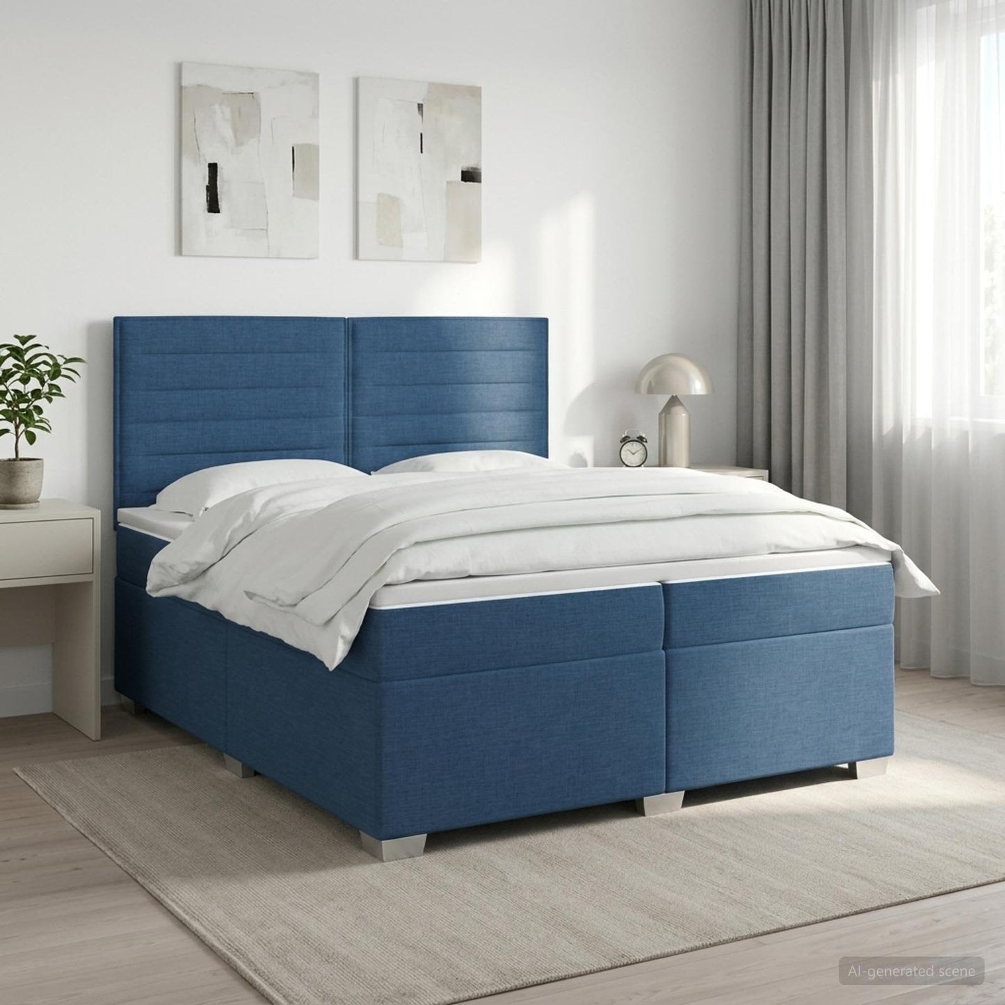 vidaXL Κρεβάτι box spring με στρώμα Μπλε 200 x 200 cm Ύφασμα