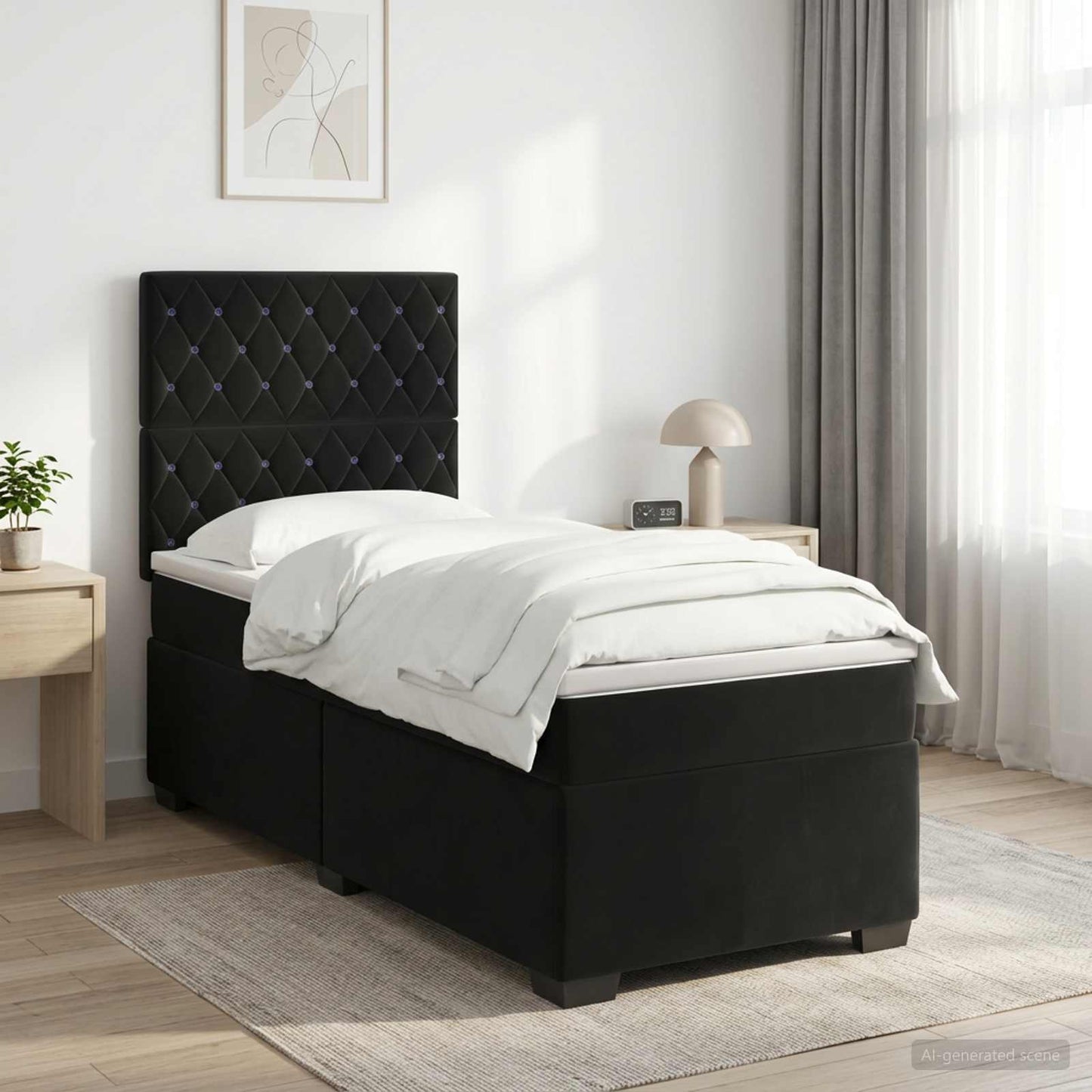 vidaXL Κρεβάτι box spring με στρώμα Μαύρο 100 x 200 cm Βελούδο