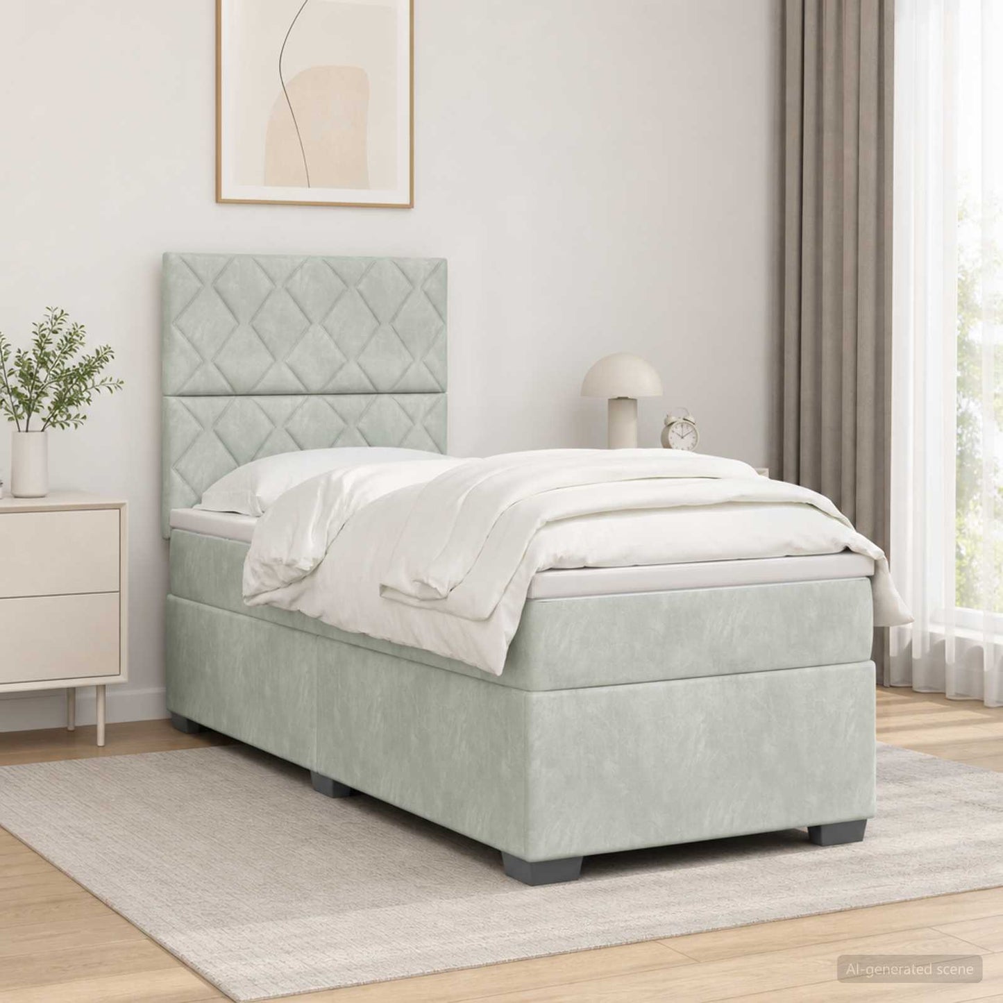vidaXL Κρεβάτι box spring με στρώμα Ανοιχτό γκρι 90 x 200 cm Βελούδο