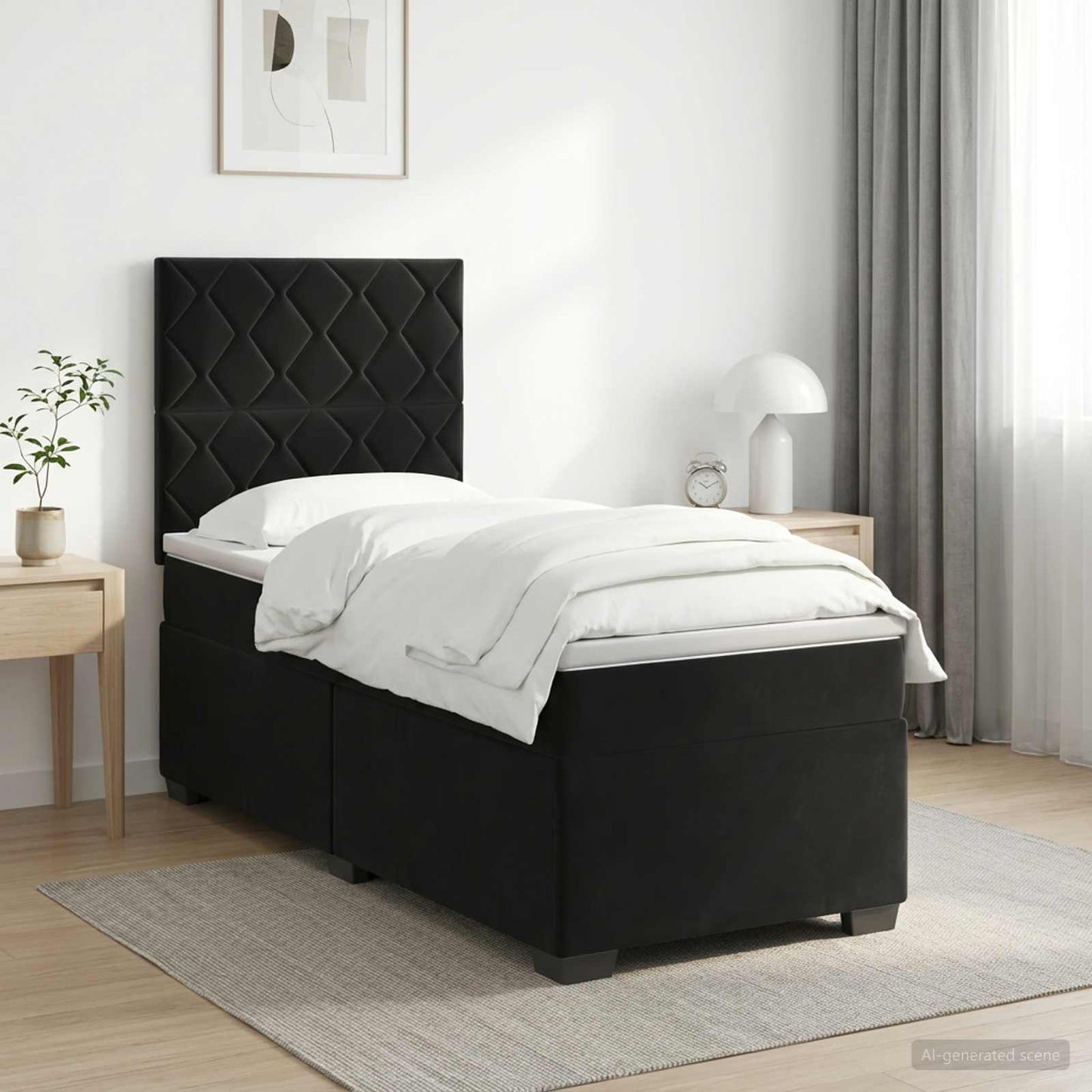 vidaXL Κρεβάτι box spring με στρώμα Μαύρο 100 x 200 cm Βελούδο