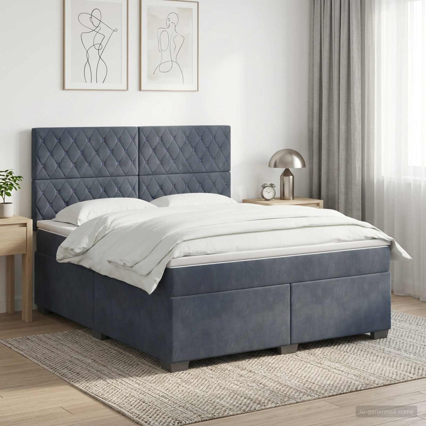 vidaXL Κρεβάτι box spring με στρώμα Σκούρο Γκρι 140 x 200 cm Βελούδο