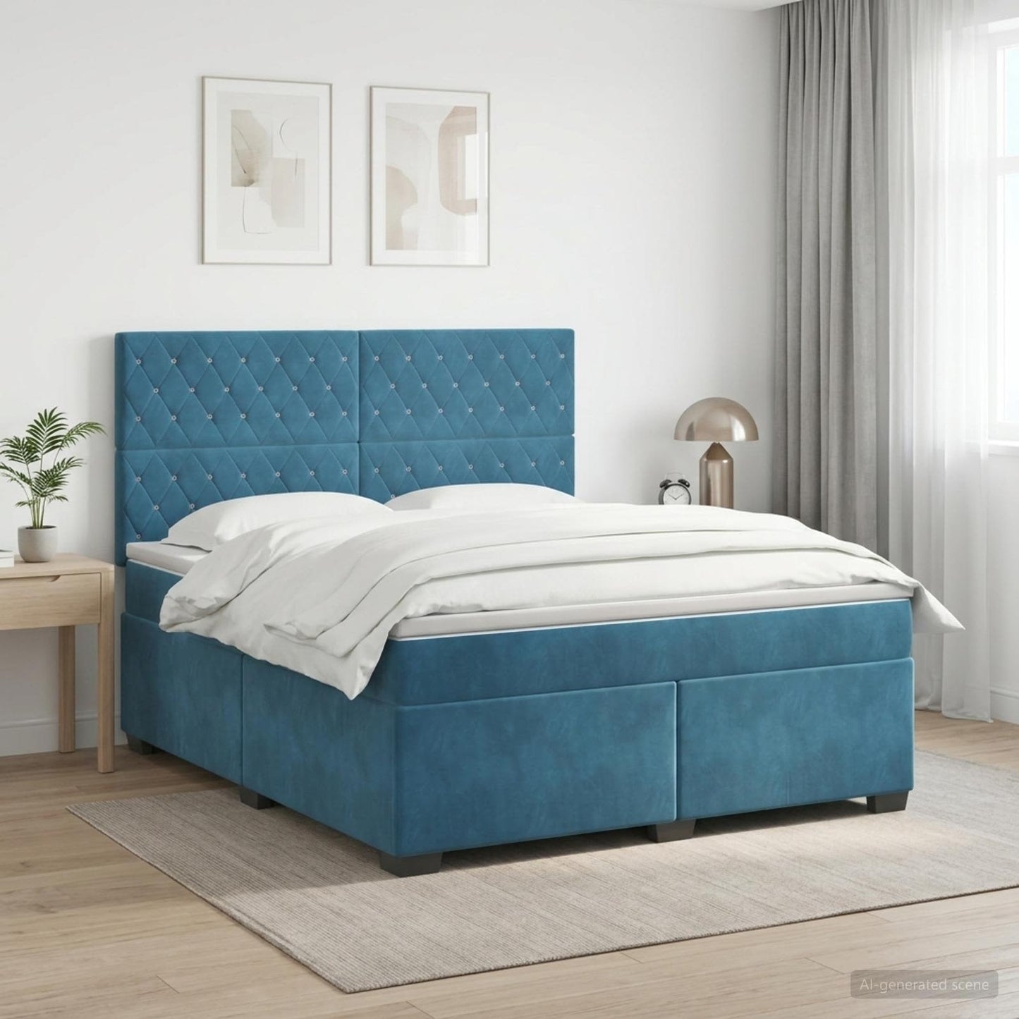 vidaXL Κρεβάτι box spring με στρώμα Μπλε 140 x 200 cm Βελούδο