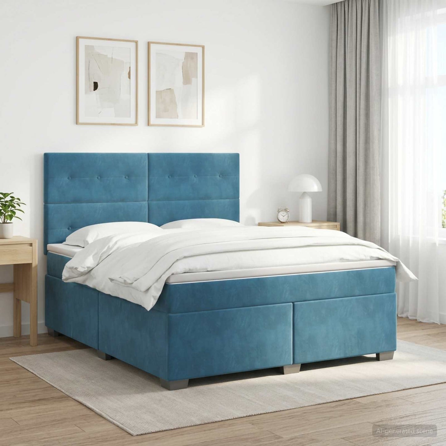 vidaXL Κρεβάτι box spring με στρώμα Μπλε 140 x 190 cm Βελούδο