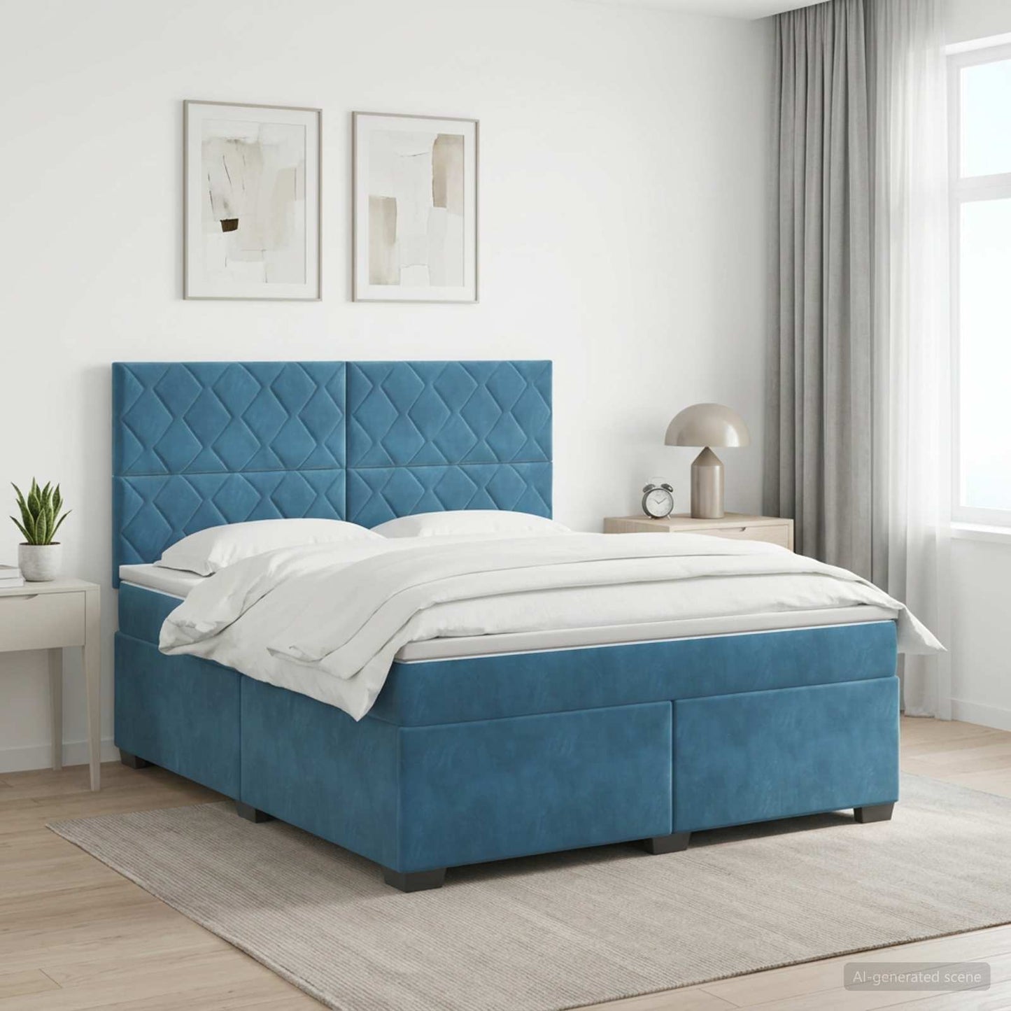 vidaXL Κρεβάτι box spring με στρώμα Μπλε 160 x 200 cm Βελούδο