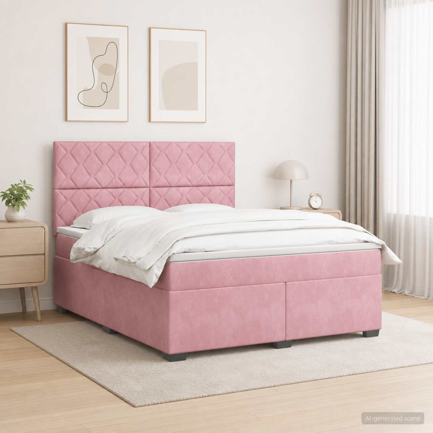 vidaXL Κρεβάτι box spring με στρώμα Ροζ 160 x 200 cm Βελούδο
