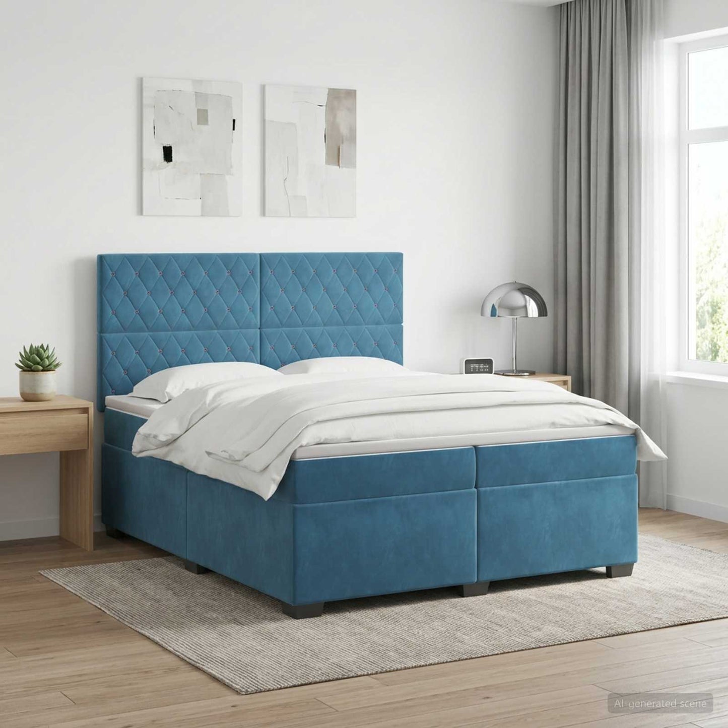 vidaXL Κρεβάτι box spring με στρώμα Μπλε 200 x 200 cm Βελούδο