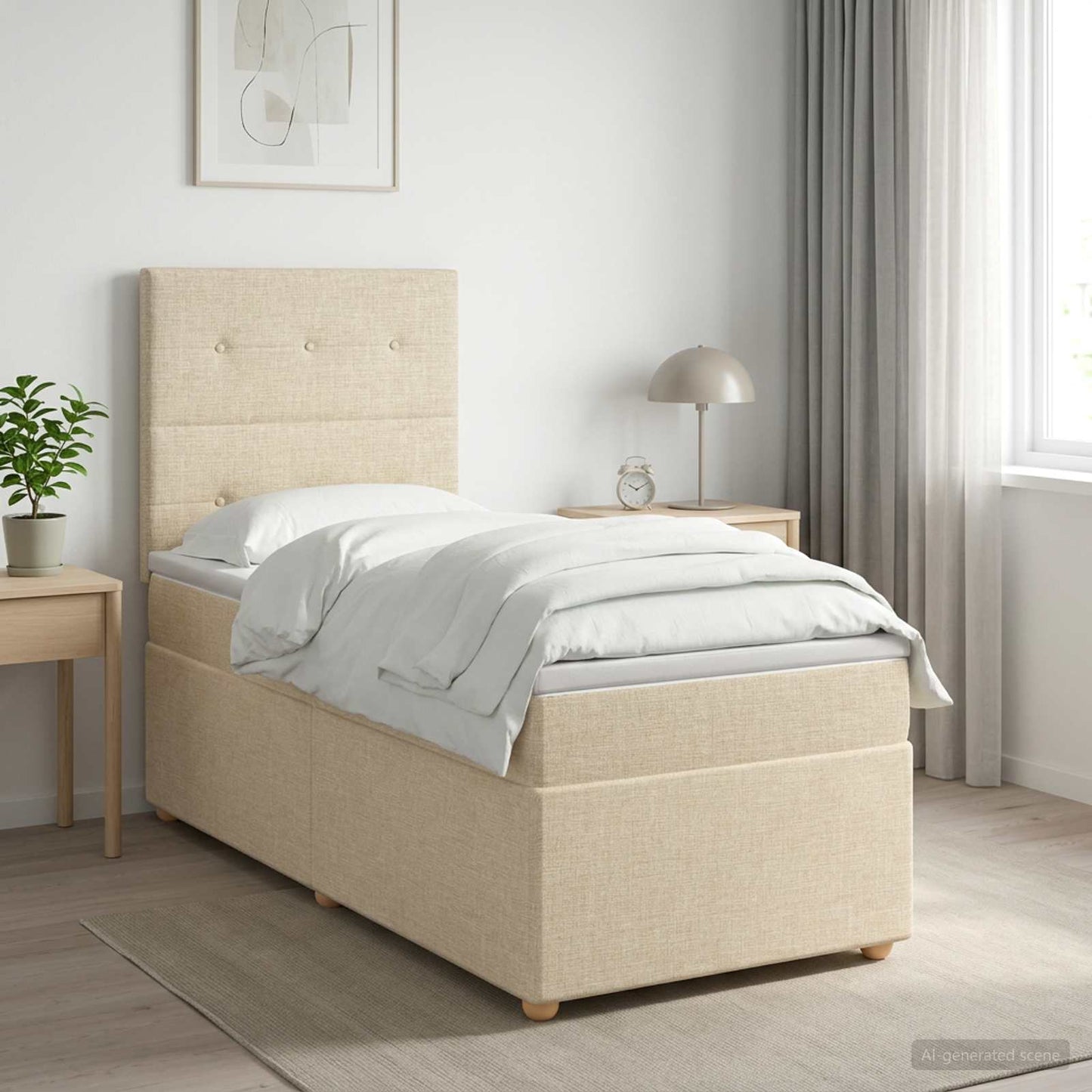 vidaXL Κρεβάτι box spring με στρώμα Κρεμ 90 x 200 cm Ύφασμα