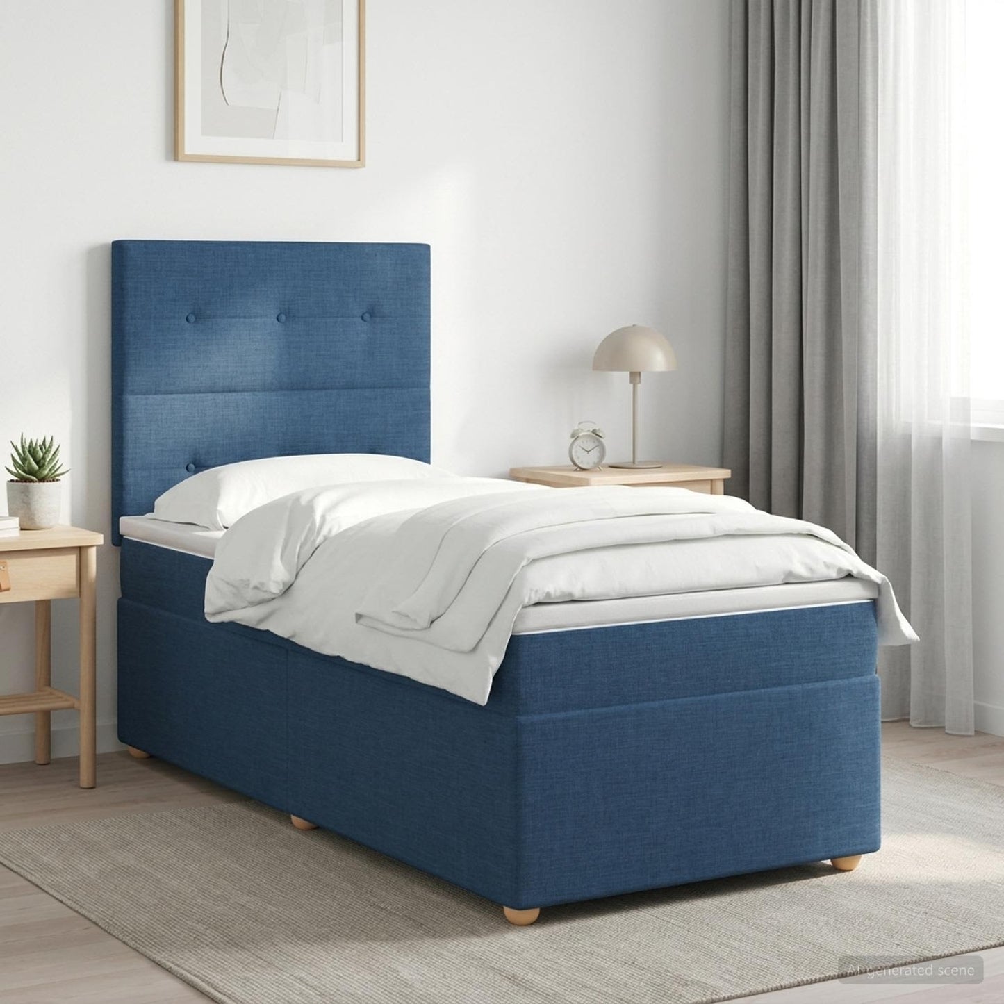 vidaXL Κρεβάτι box spring με στρώμα Μπλε 90 x 200 cm Ύφασμα