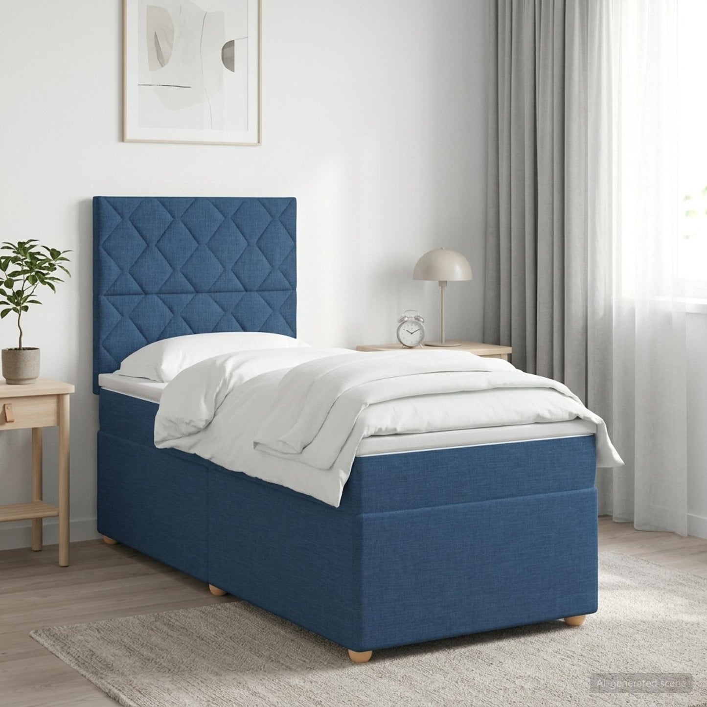 vidaXL Κρεβάτι box spring με στρώμα Μπλε 90 x 190 cm Ύφασμα