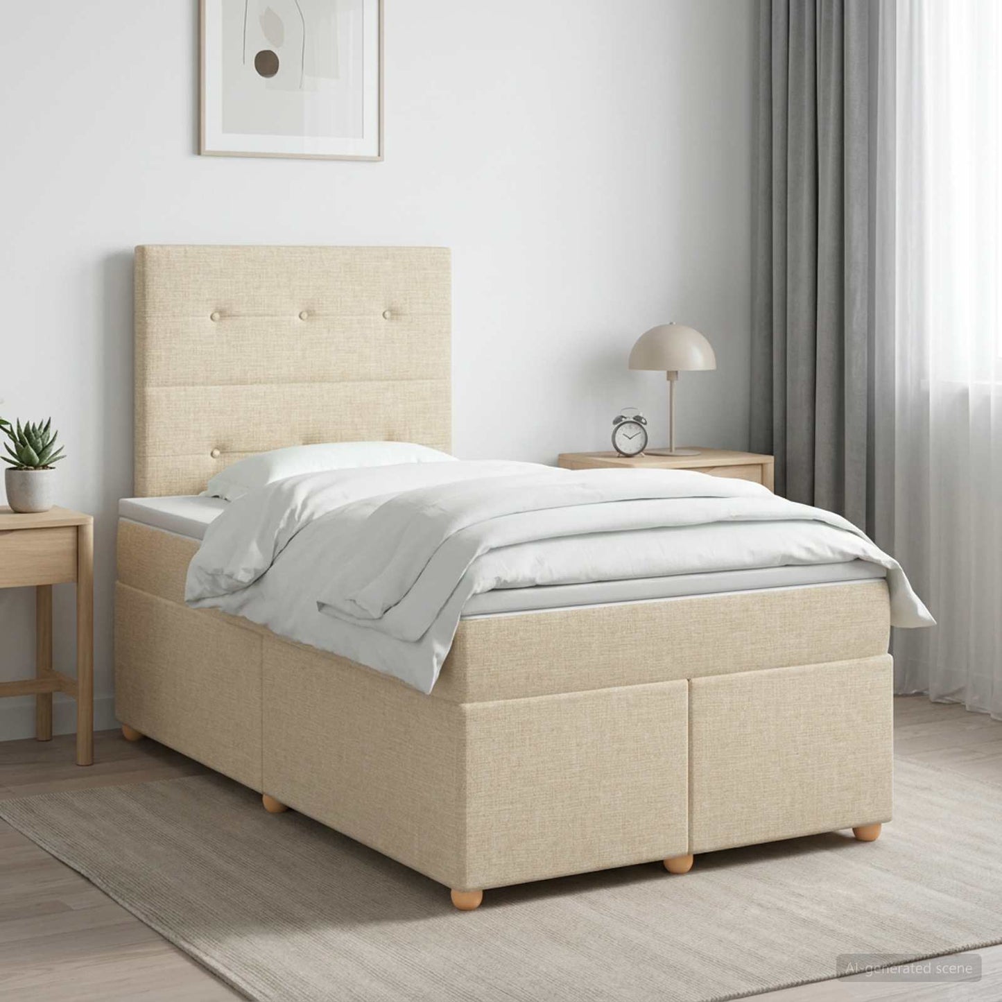 vidaXL Κρεβάτι box spring με στρώμα Κρεμ 120 x 190 cm Ύφασμα
