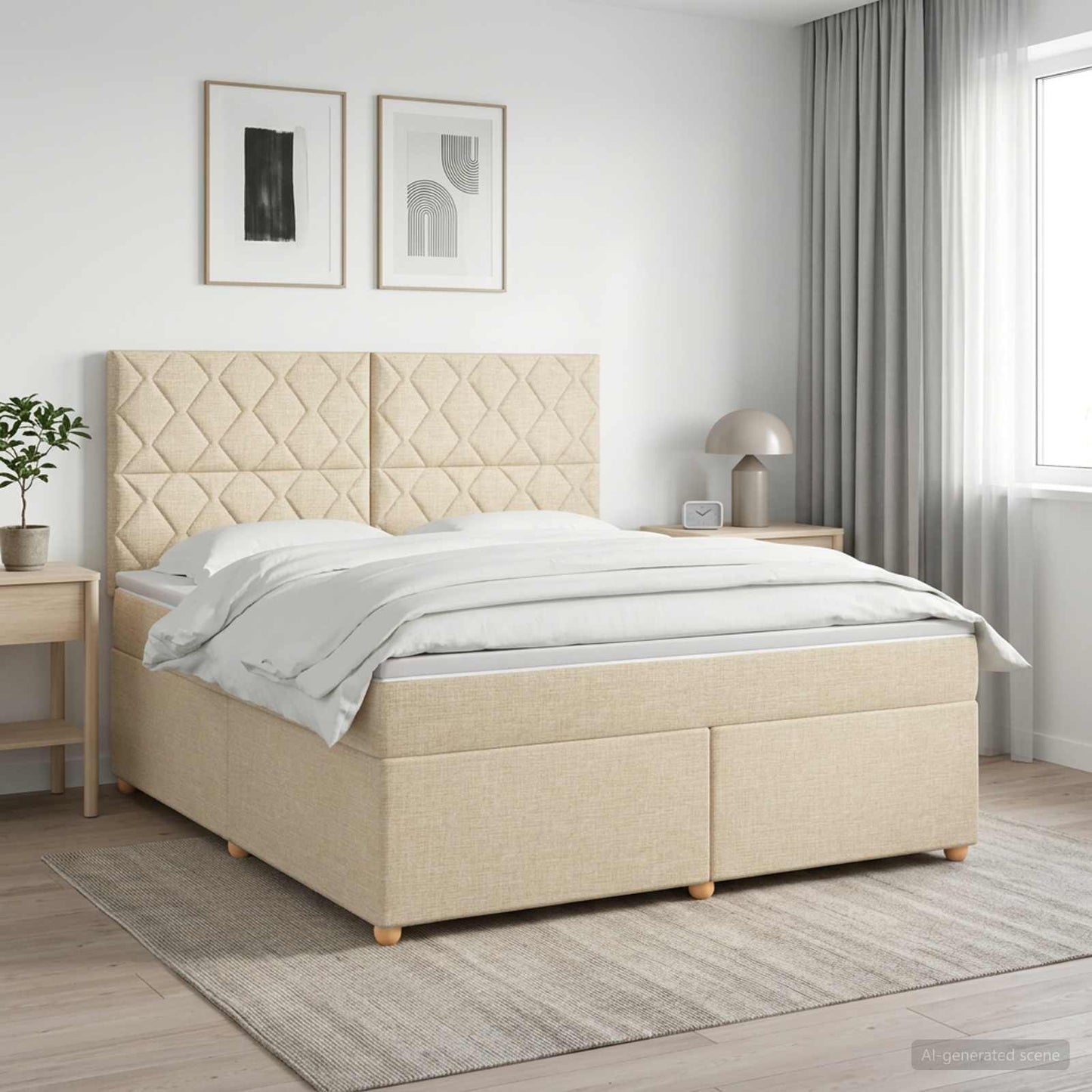 vidaXL Κρεβάτι box spring με στρώμα Κρεμ 180 x 200 cm Ύφασμα