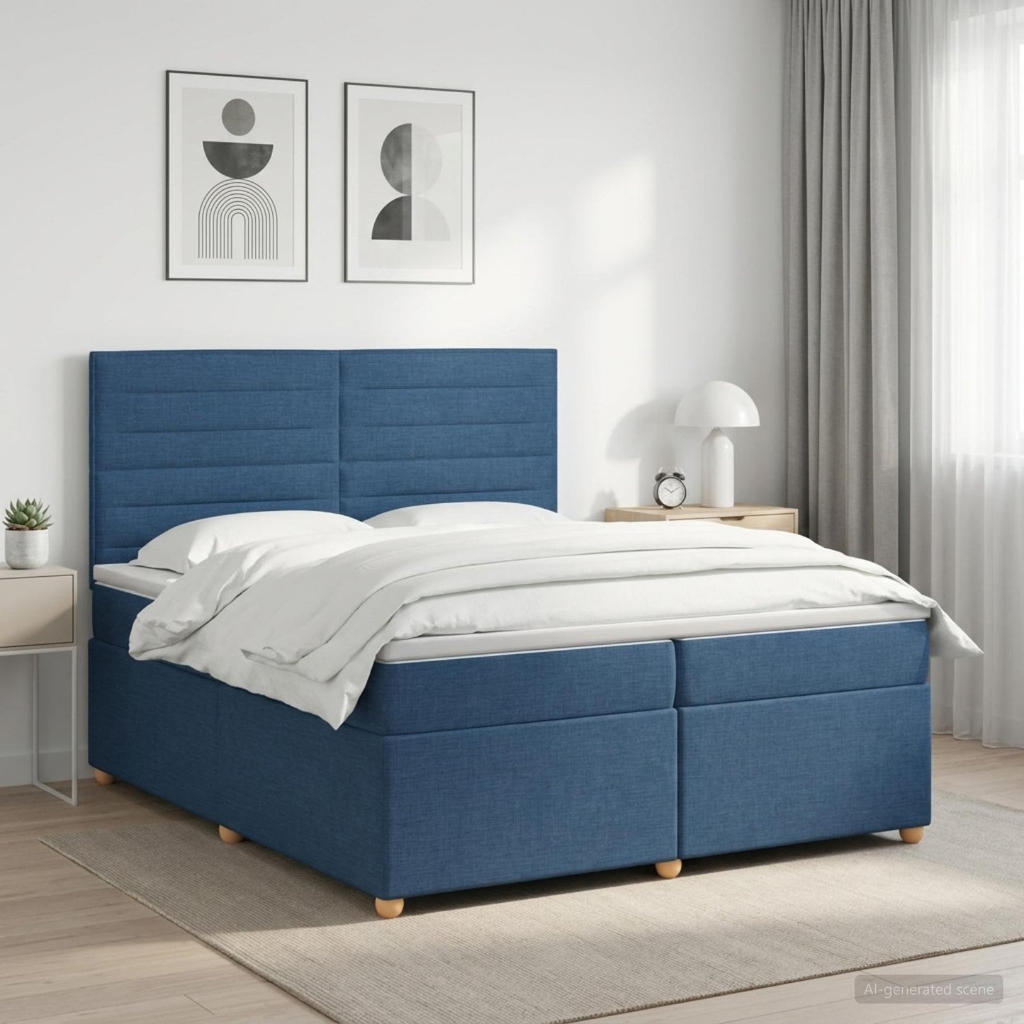 vidaXL Κρεβάτι box spring με στρώμα Μπλε 200 x 200 cm Ύφασμα