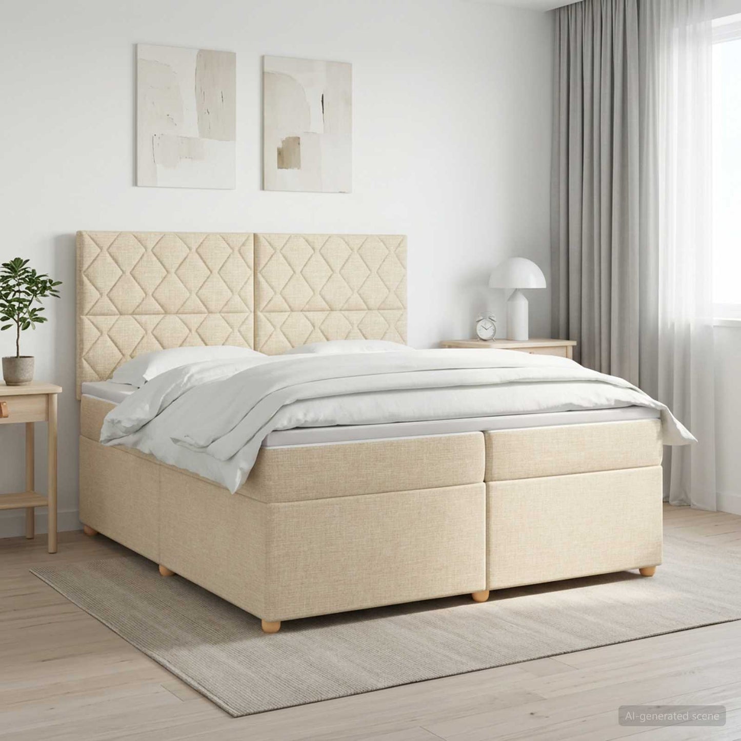 vidaXL Κρεβάτι box spring με στρώμα Κρεμ 200 x 200 cm Ύφασμα