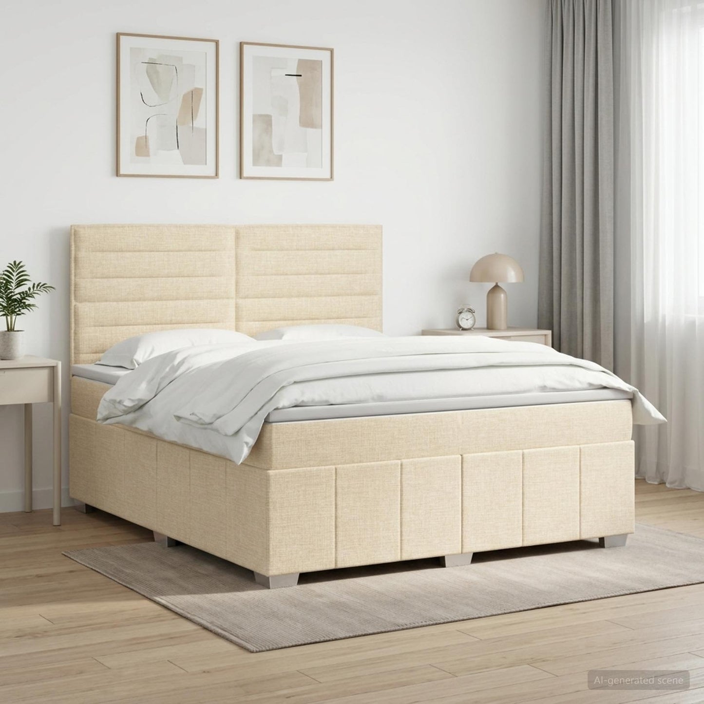 vidaXL Κρεβάτι box spring με στρώμα Κρεμ 160 x 200 cm Ύφασμα