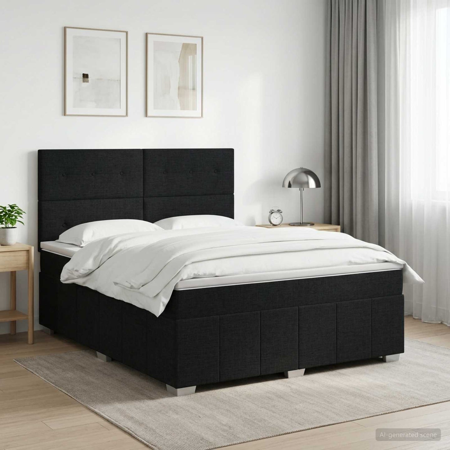 vidaXL Κρεβάτι box spring με στρώμα Μαύρο 140 x 200 cm Ύφασμα