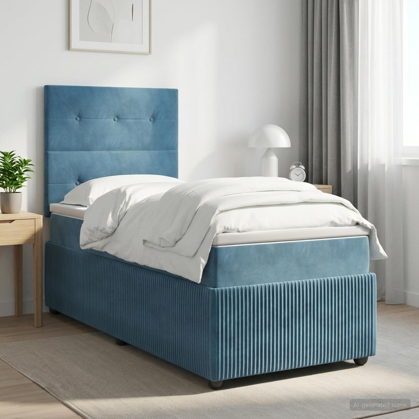 vidaXL Κρεβάτι box spring με στρώμα Μπλε 90 x 190 cm Βελούδο