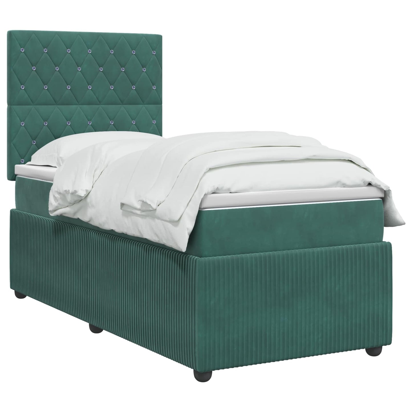 vidaXL Κρεβάτι box spring με στρώμα Σκούρο Πράσινο 90 x 190 cm Βελούδο