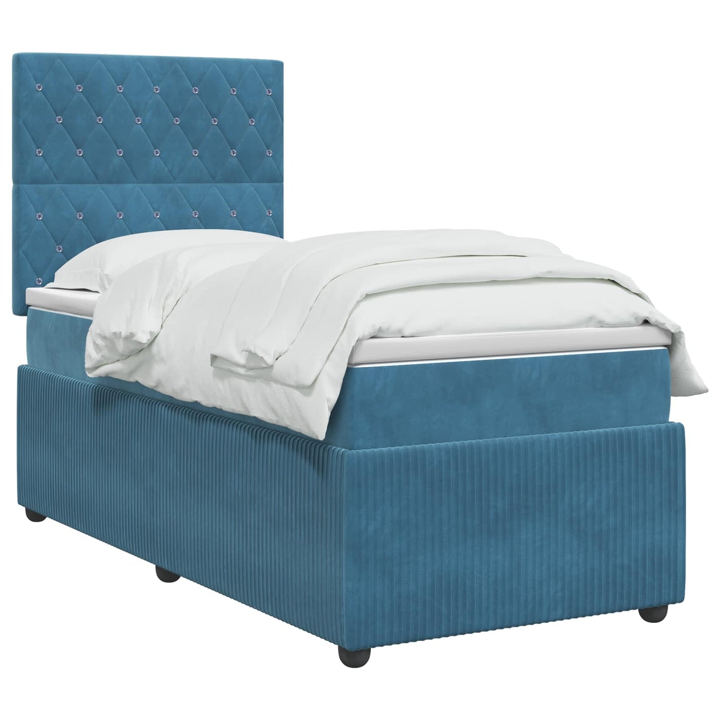 vidaXL Κρεβάτι box spring με στρώμα Μπλε 90 x 190 cm Βελούδο