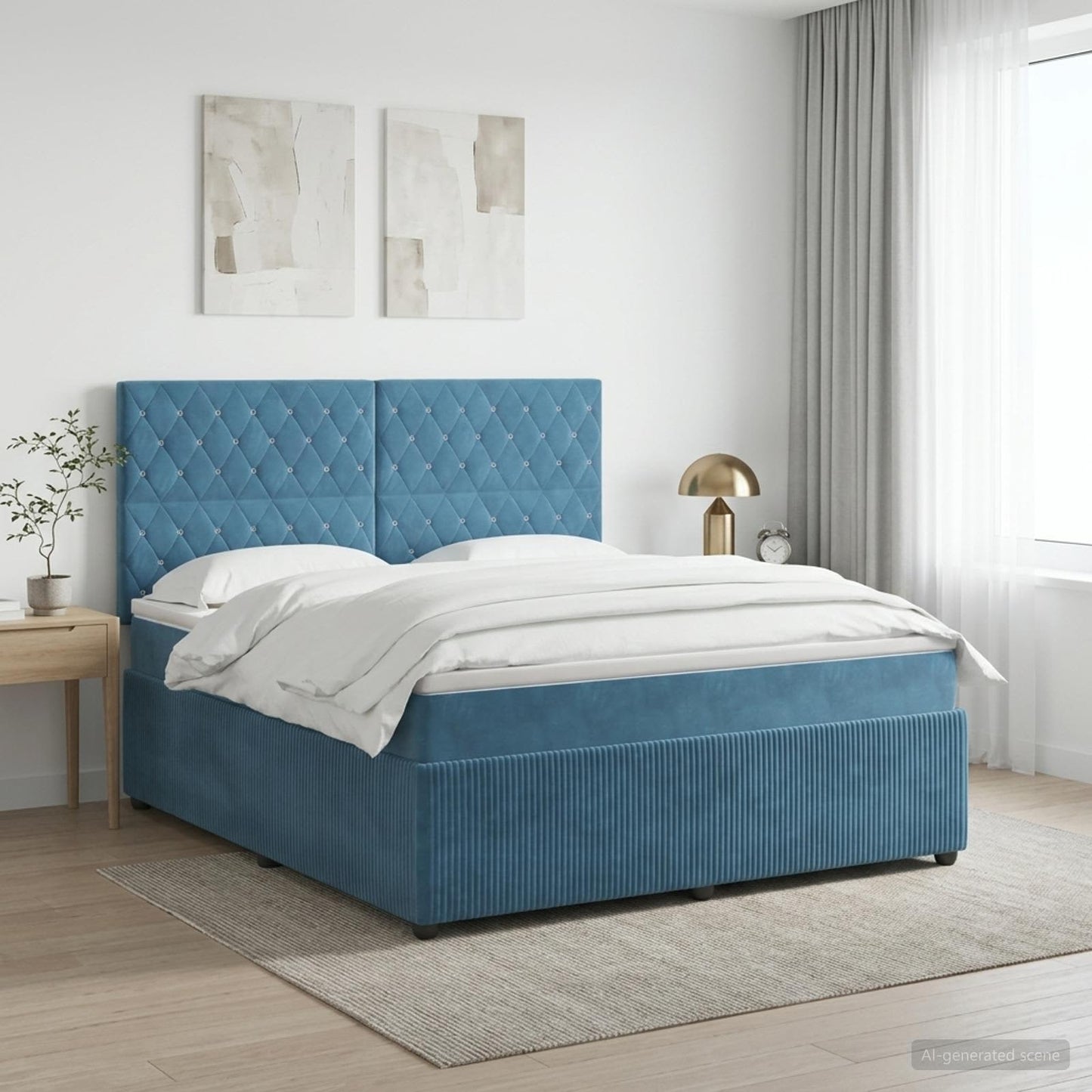vidaXL Κρεβάτι box spring με στρώμα Μπλε 160 x 200 cm Βελούδο