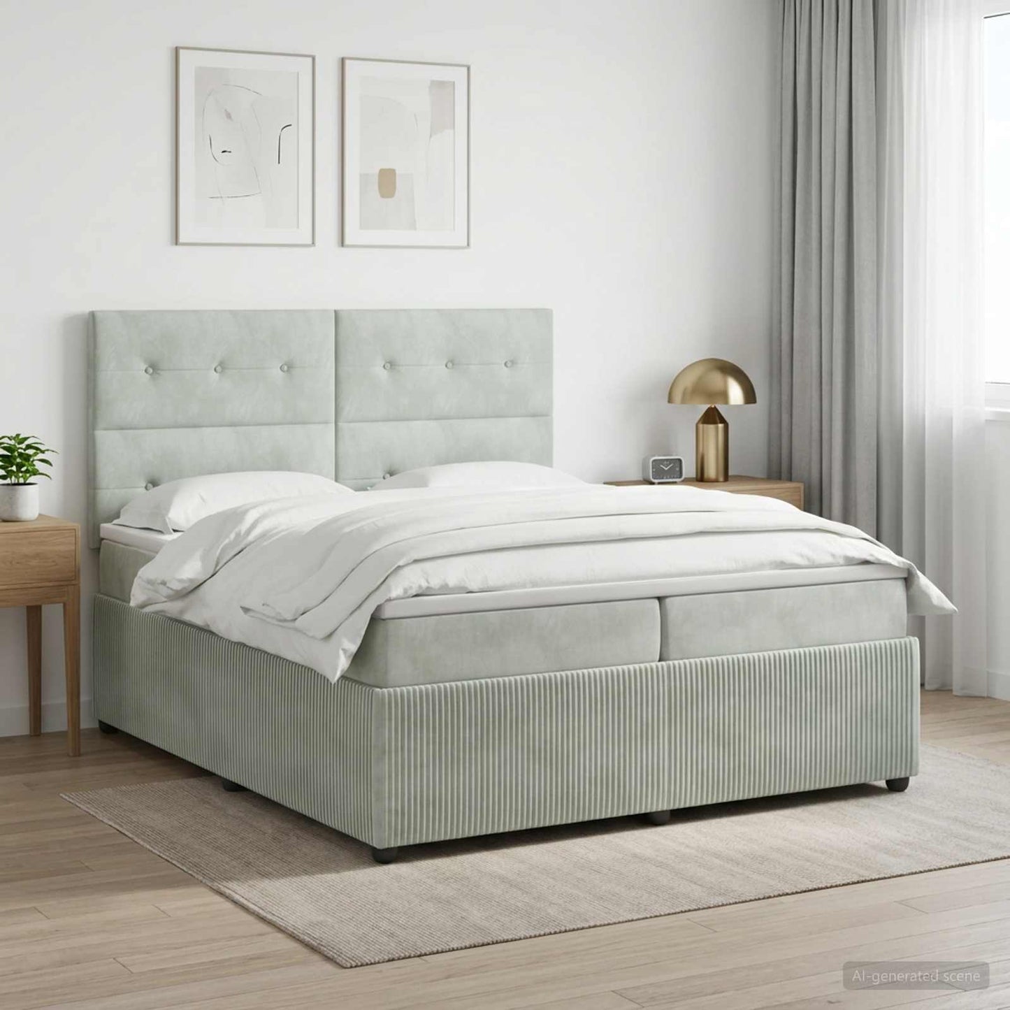 vidaXL Κρεβάτι box spring με στρώμα Ανοιχτό γκρι 200 x 200 cm Βελούδο