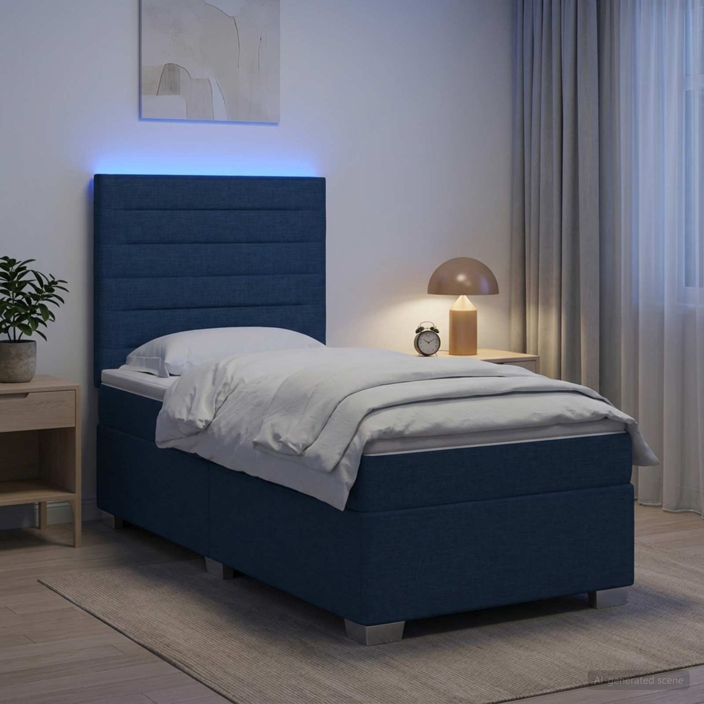vidaXL Κρεβάτι box spring με στρώμα Μπλε 90 x 190 cm Ύφασμα