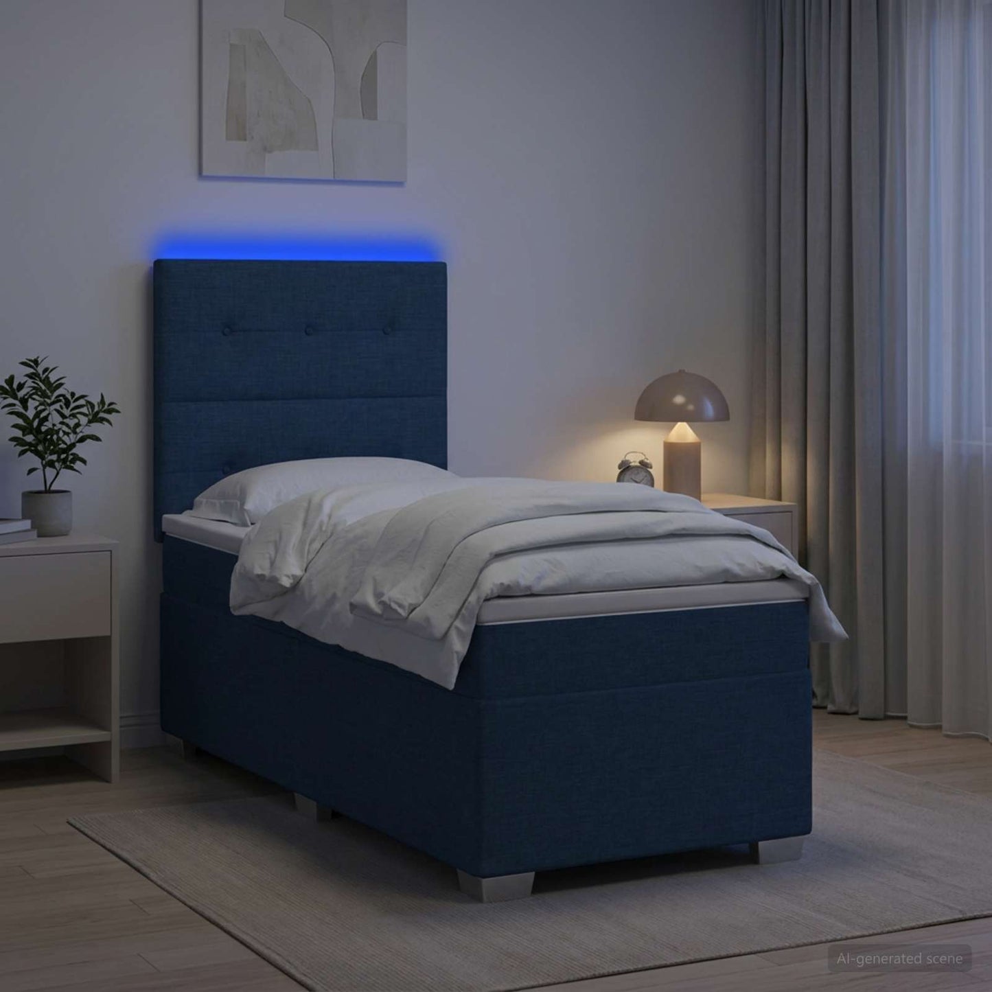 vidaXL Κρεβάτι box spring με στρώμα Μπλε 100 x 200 cm Ύφασμα