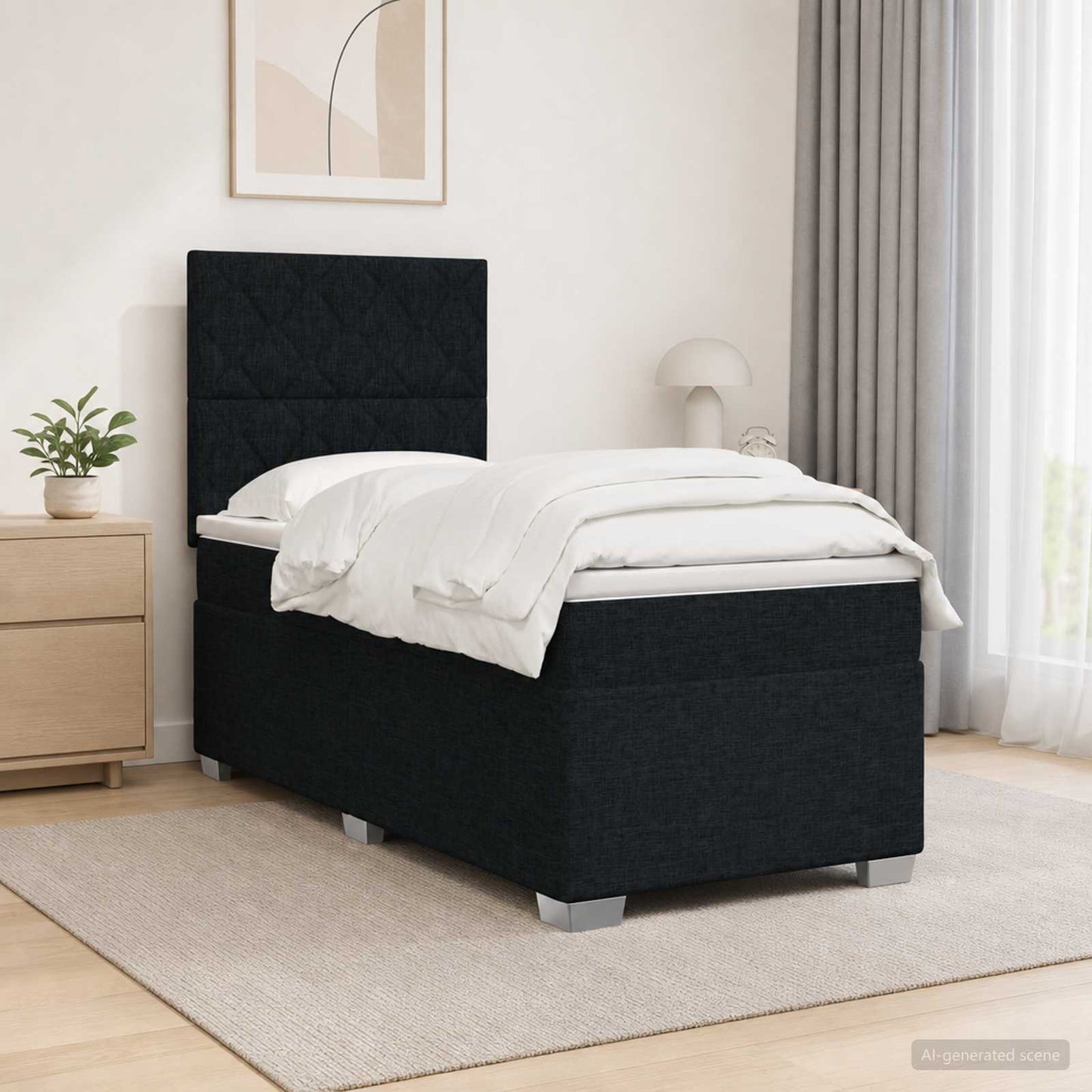 vidaXL Κρεβάτι box spring με στρώμα Μαύρο 100 x 200 cm Ύφασμα