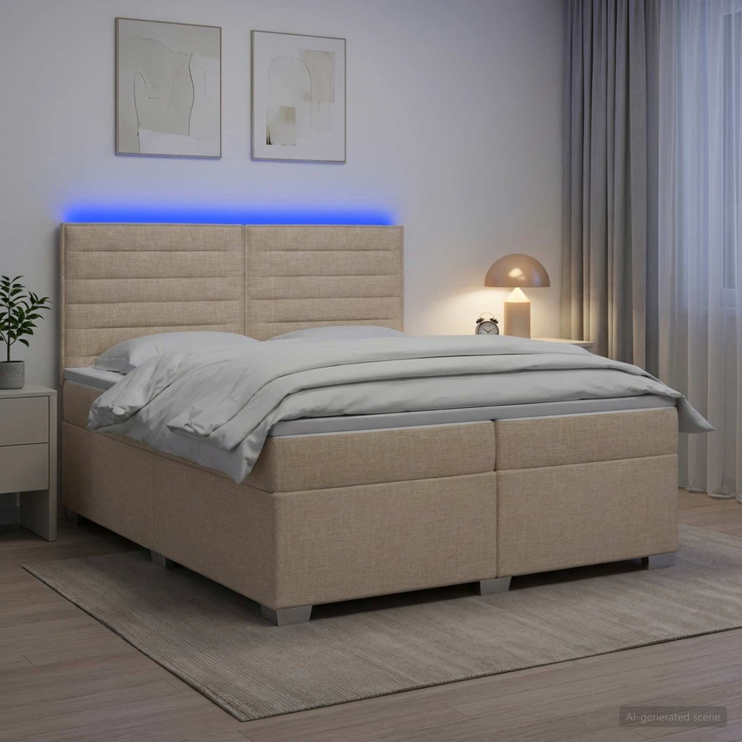 vidaXL Κρεβάτι box spring με στρώμα Κρεμ 200 x 200 cm Ύφασμα