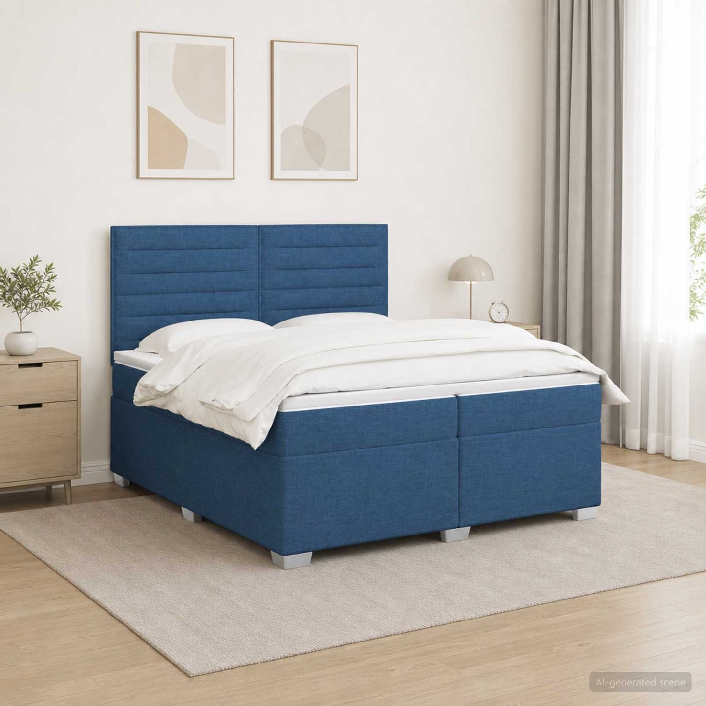 vidaXL Κρεβάτι box spring με στρώμα Μπλε 200 x 200 cm Ύφασμα