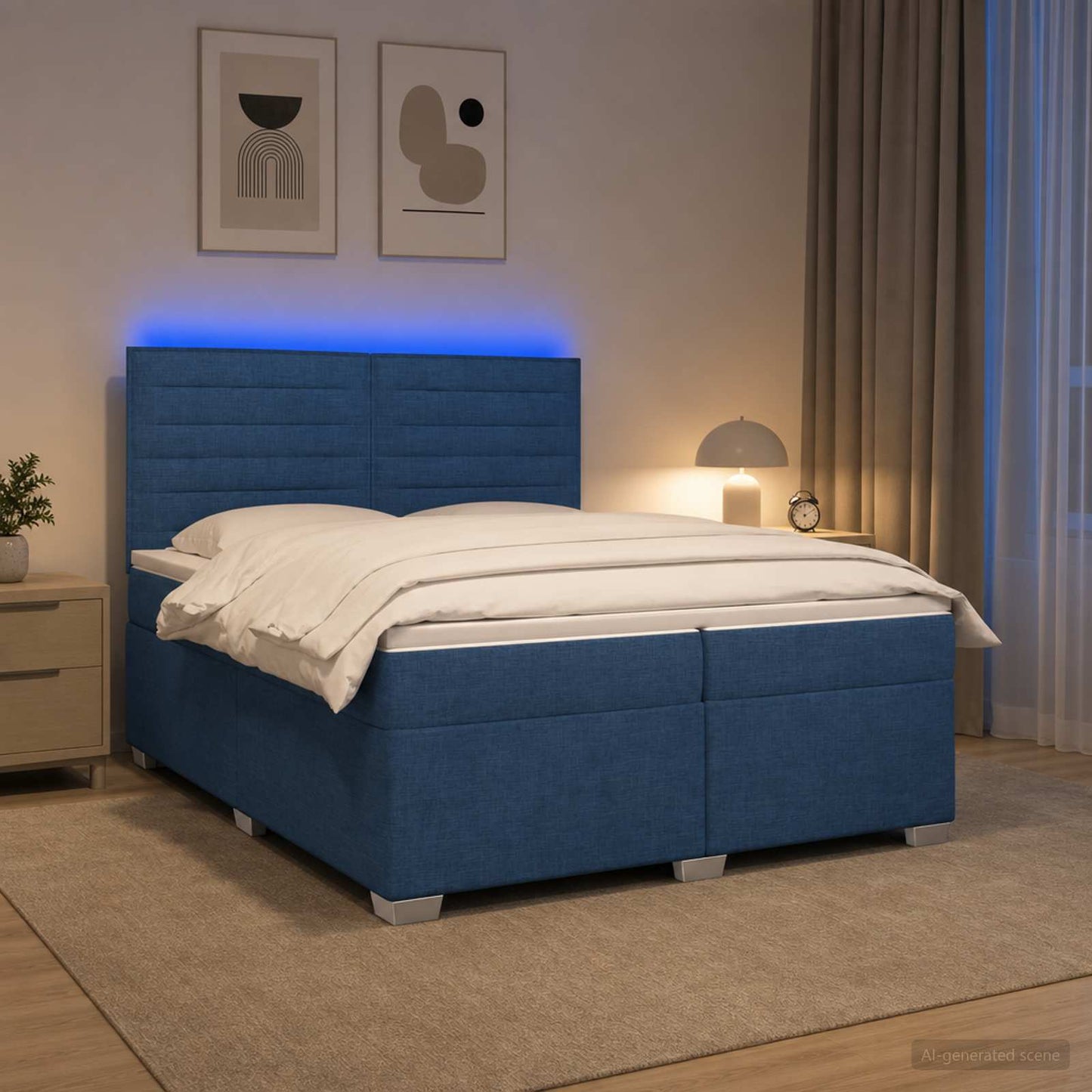 vidaXL Κρεβάτι box spring με στρώμα Μπλε 200 x 200 cm Ύφασμα
