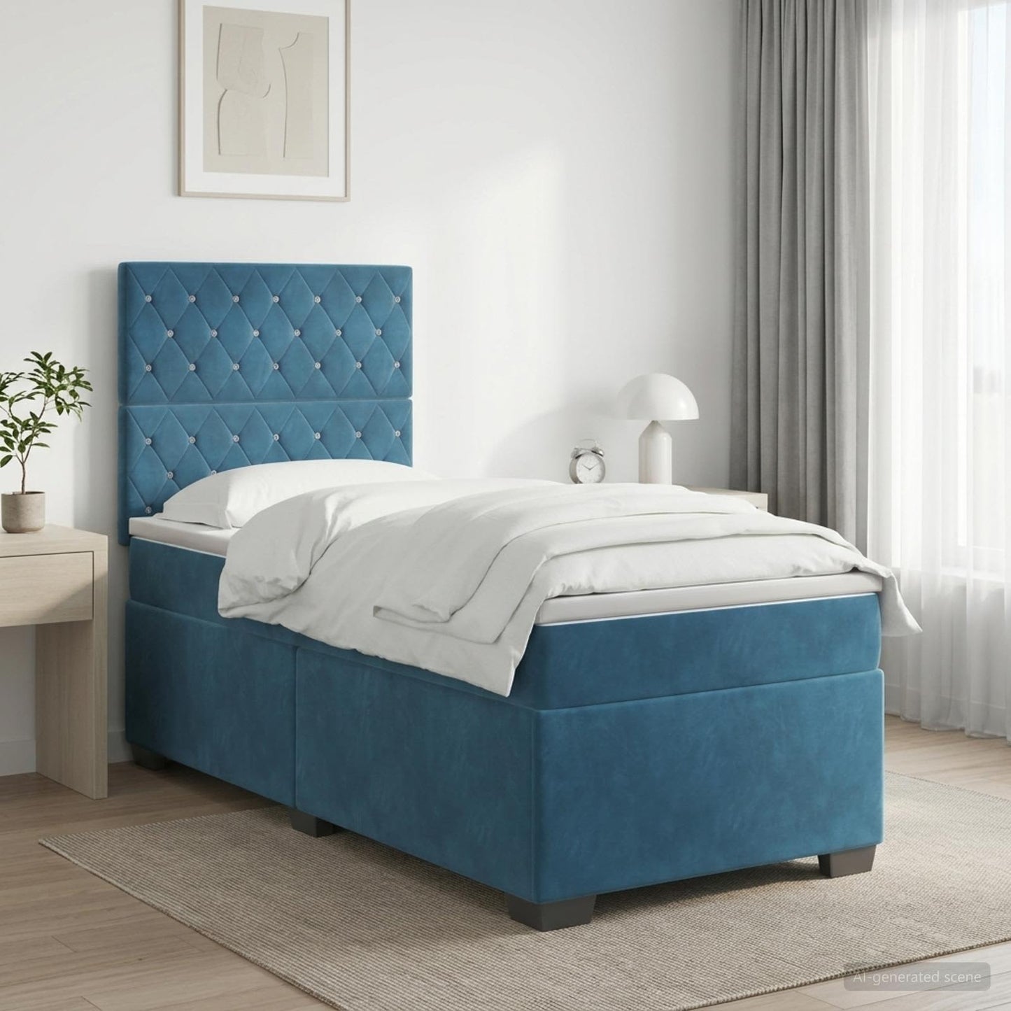 vidaXL Κρεβάτι box spring με στρώμα Μπλε 90 x 200 cm Βελούδο