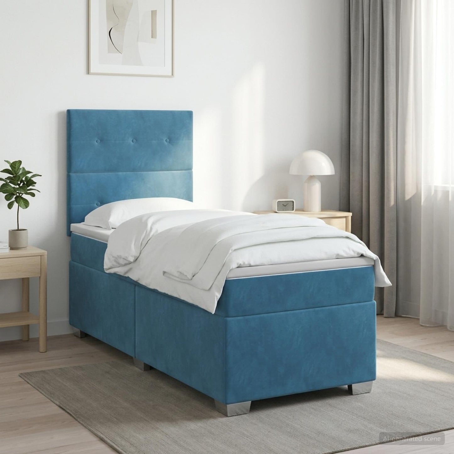vidaXL Κρεβάτι box spring με στρώμα Μπλε 90 x 200 cm Βελούδο