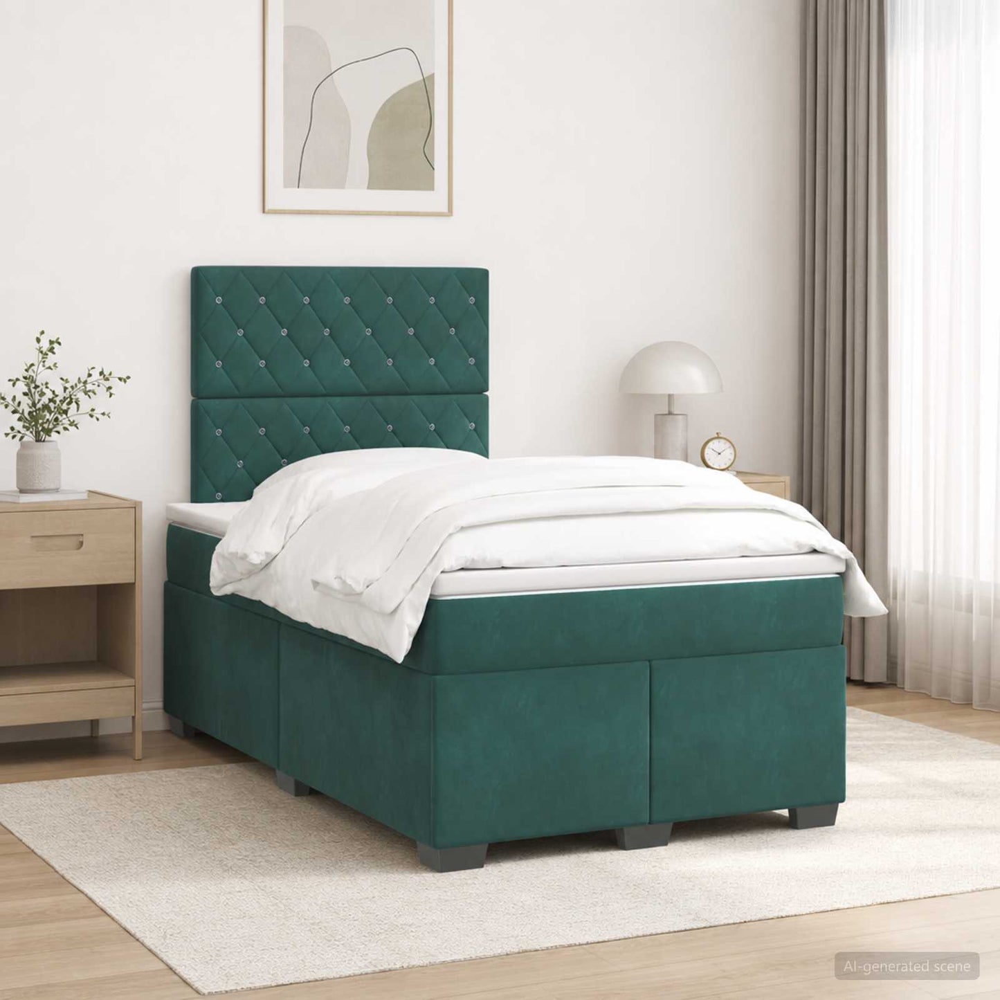 vidaXL Κρεβάτι box spring με στρώμα Σκούρο Πράσινο 120 x 190 cm