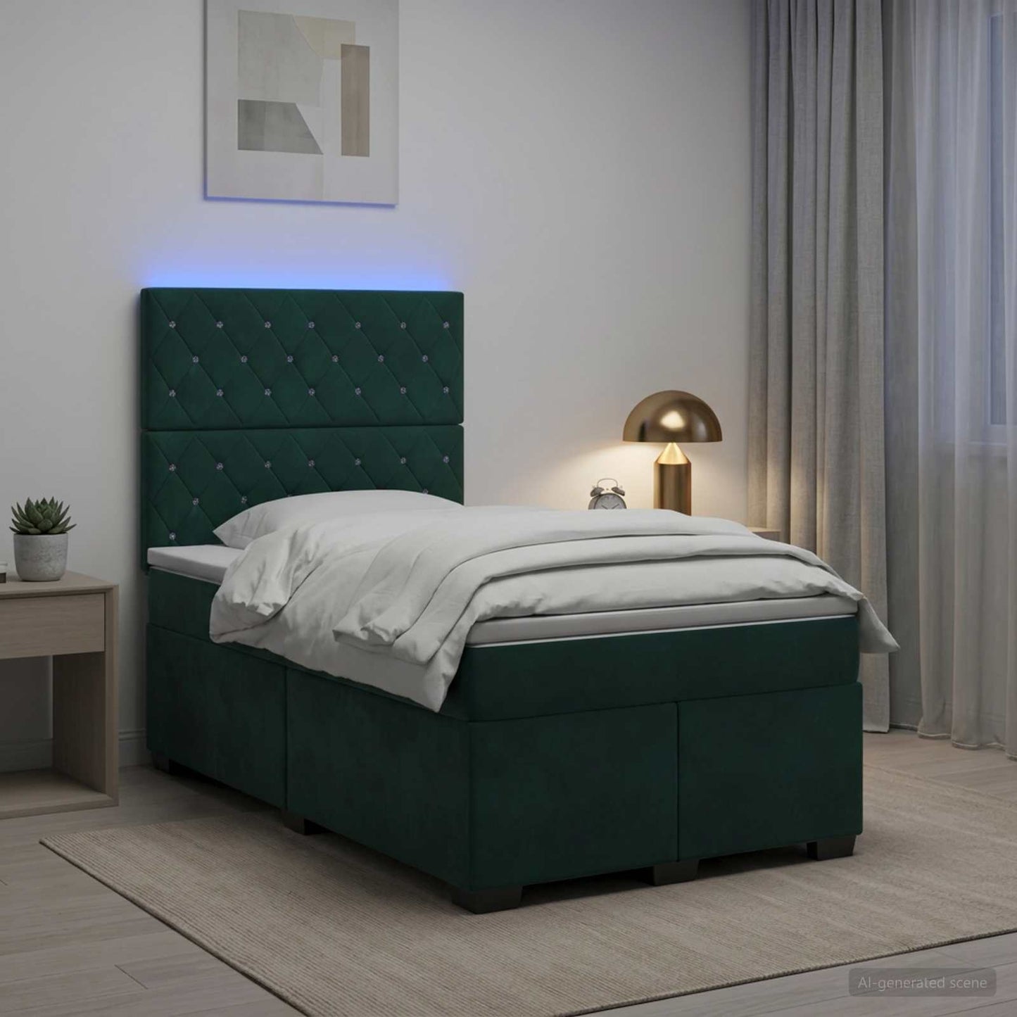 vidaXL Κρεβάτι box spring με στρώμα Σκούρο Πράσινο 120 x 190 cm