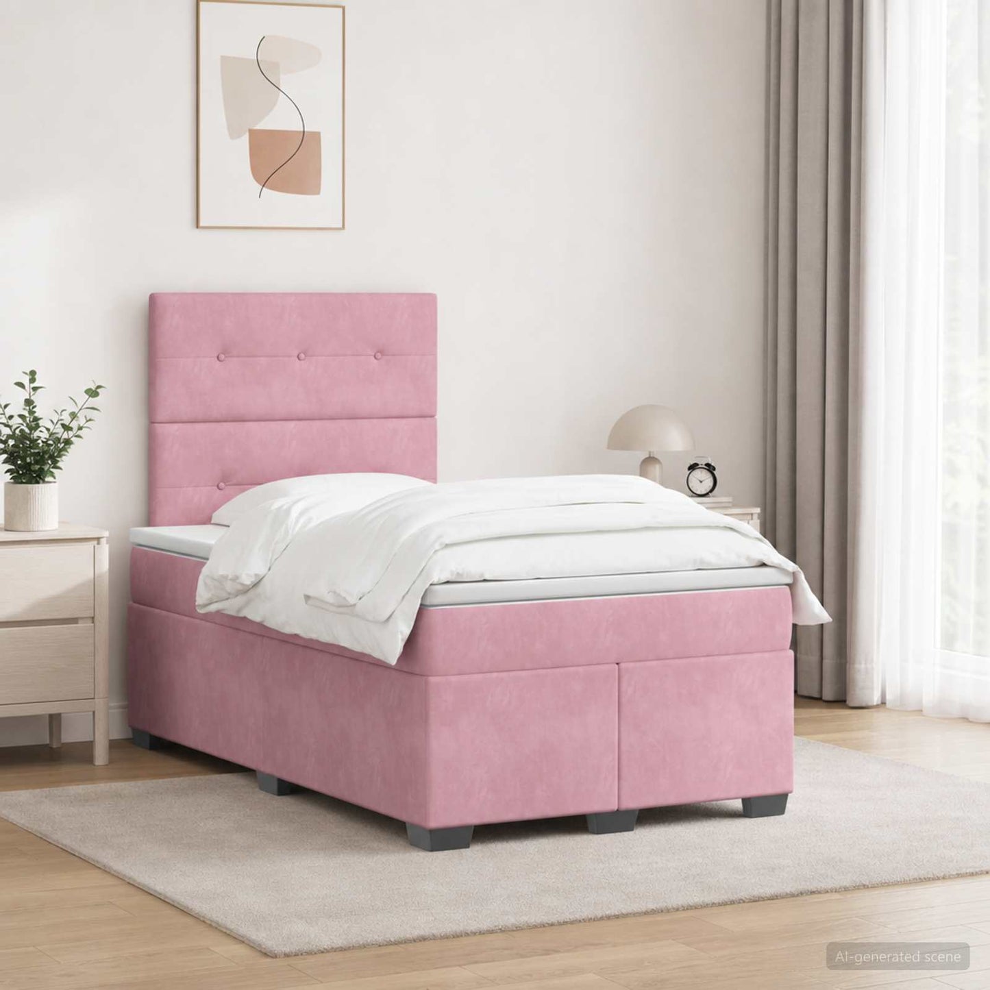 vidaXL Κρεβάτι box spring με στρώμα Ροζ 120 x 190 cm Βελούδο