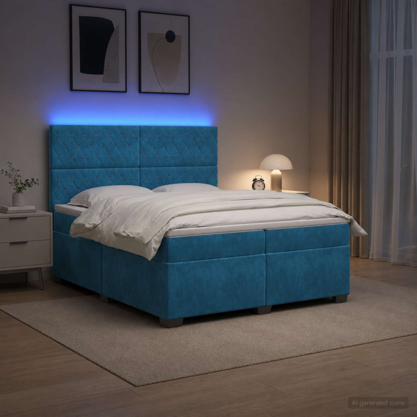 vidaXL Κρεβάτι box spring με στρώμα Μπλε 200 x 200 cm Βελούδο