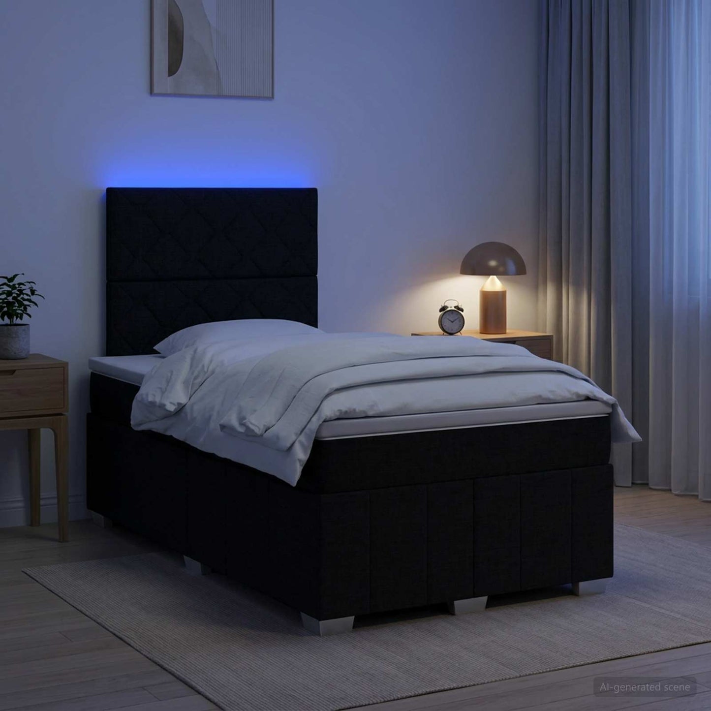 vidaXL Κρεβάτι με κουτί ελατηρίου LED και στρώμα Μαύρο 120 x 190 cm