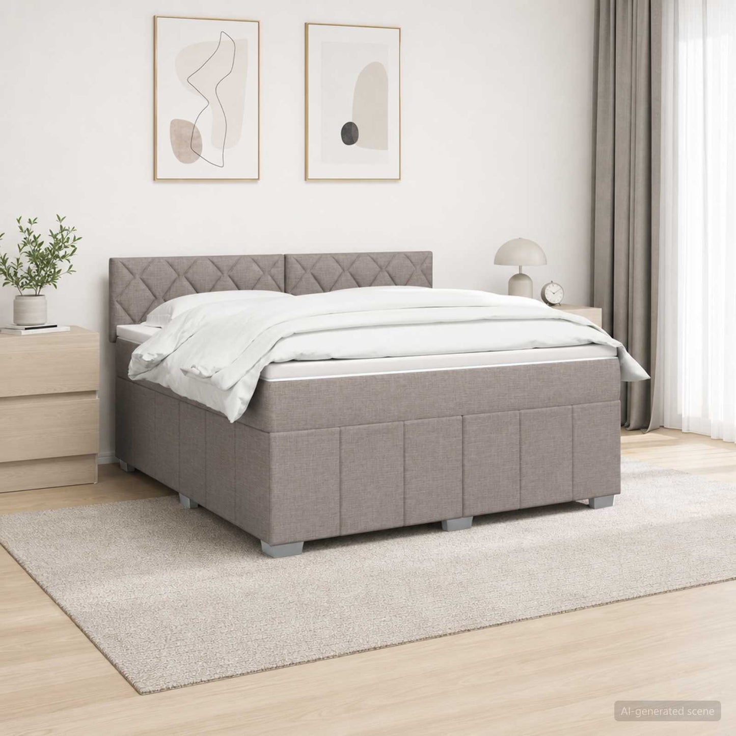 vidaXL Κρεβάτι με κουτί ελατηρίου LED και στρώμα Taupe 160 x 200 cm