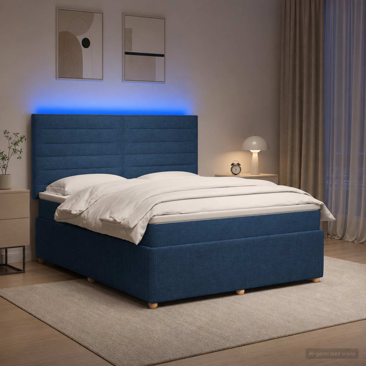 vidaXL Κρεβάτι με κουτί ελατηρίου LED και στρώμα Μπλε 180 x 200 cm