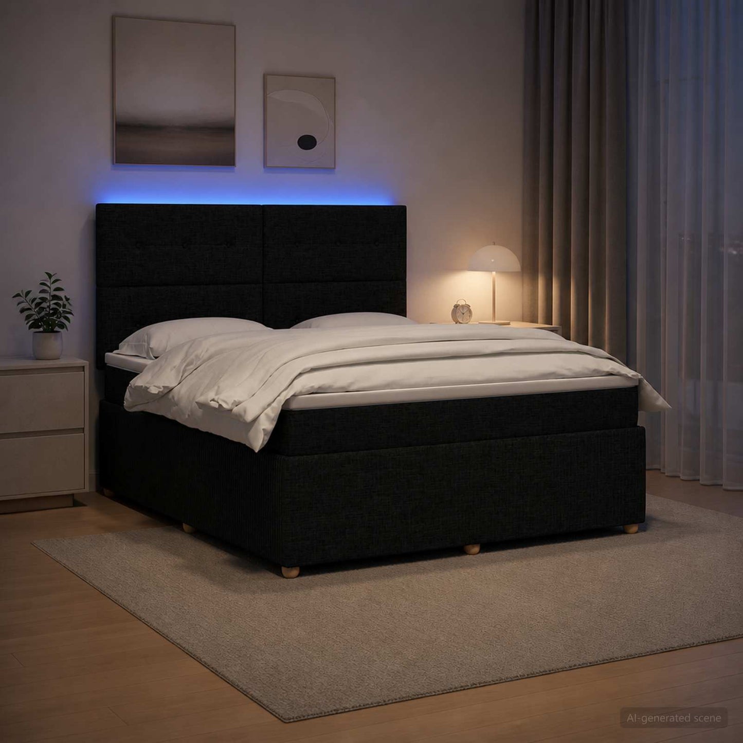 vidaXL Κρεβάτι με κουτί ελατηρίου LED και στρώμα Μαύρο 140 x 190 cm