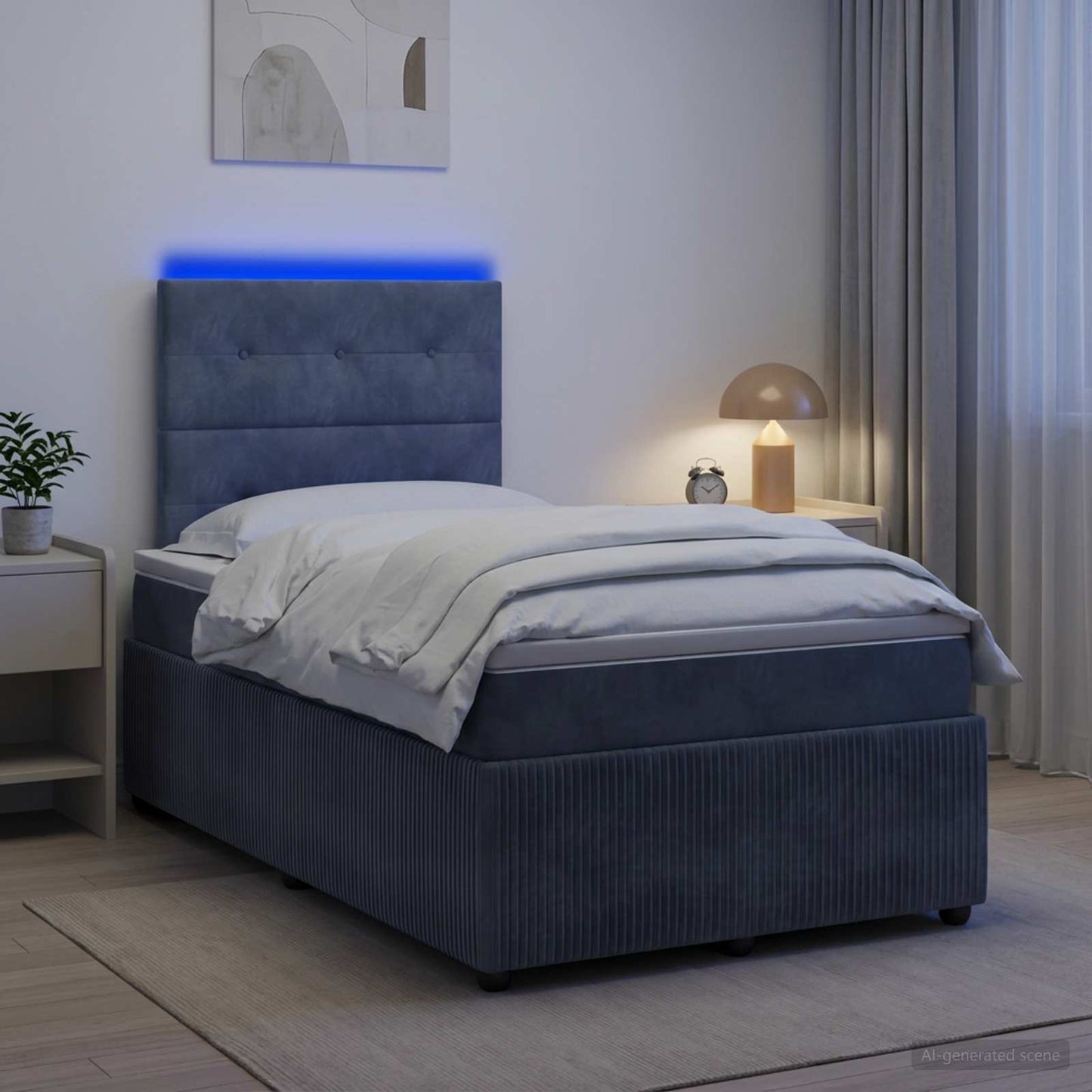 vidaXL Κρεβάτι με κουτί ελατηρίου LED και στρώμα Σκούρο Γκρι Βελούδο